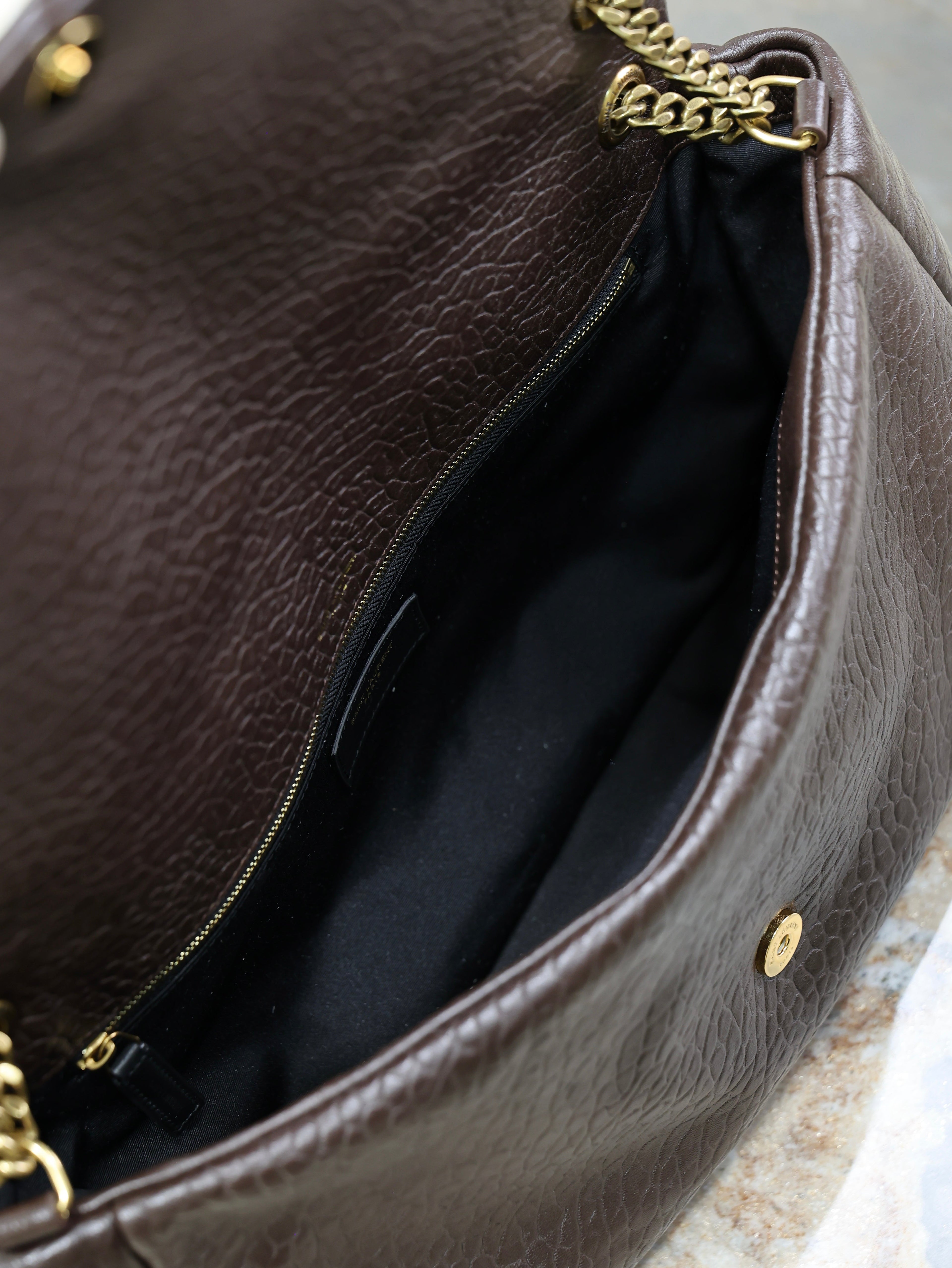 SAINT LAURENT YSL 25S CALYPSO GM 38 IN DARK CHOCOLATE CALFSKIN GOLD HARDWRE