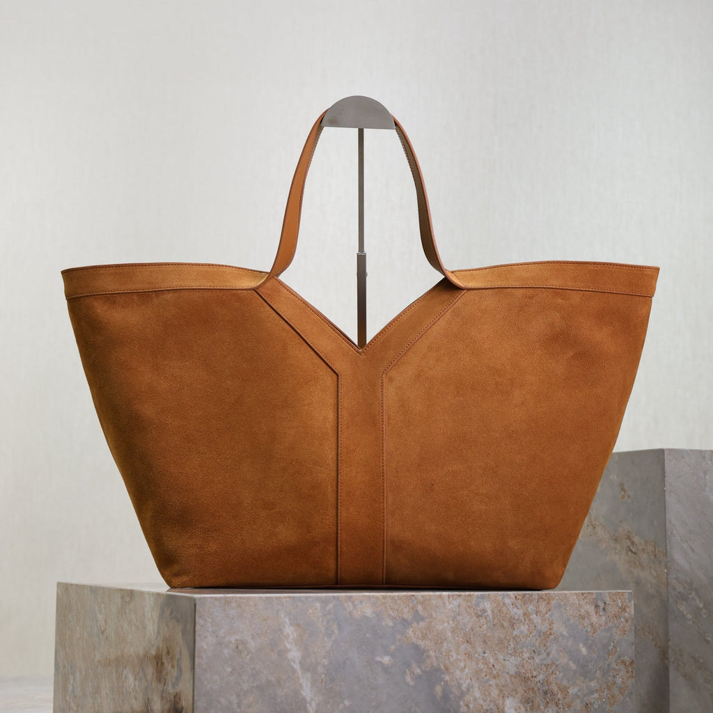 SAINT LAURENT YSL 25S Y MAXI TOTE 50 IN CARAMEL SUEDE GOLD HARDWRE