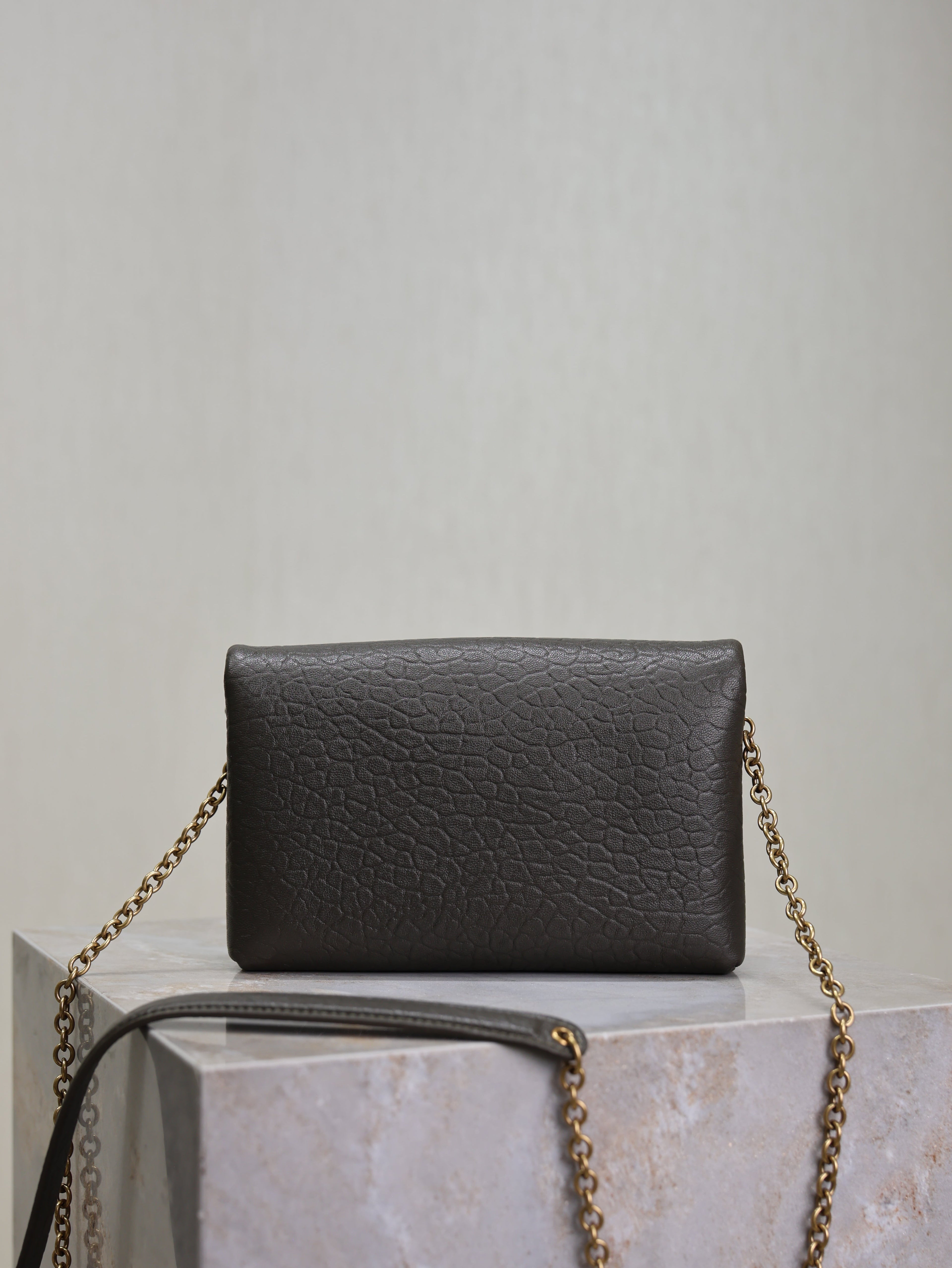 SAINT LAURENT YSL 25S CALYPSO MINI 19 IN CHARCOAL GRAY LAMBSKIN GOLD HARDWARE