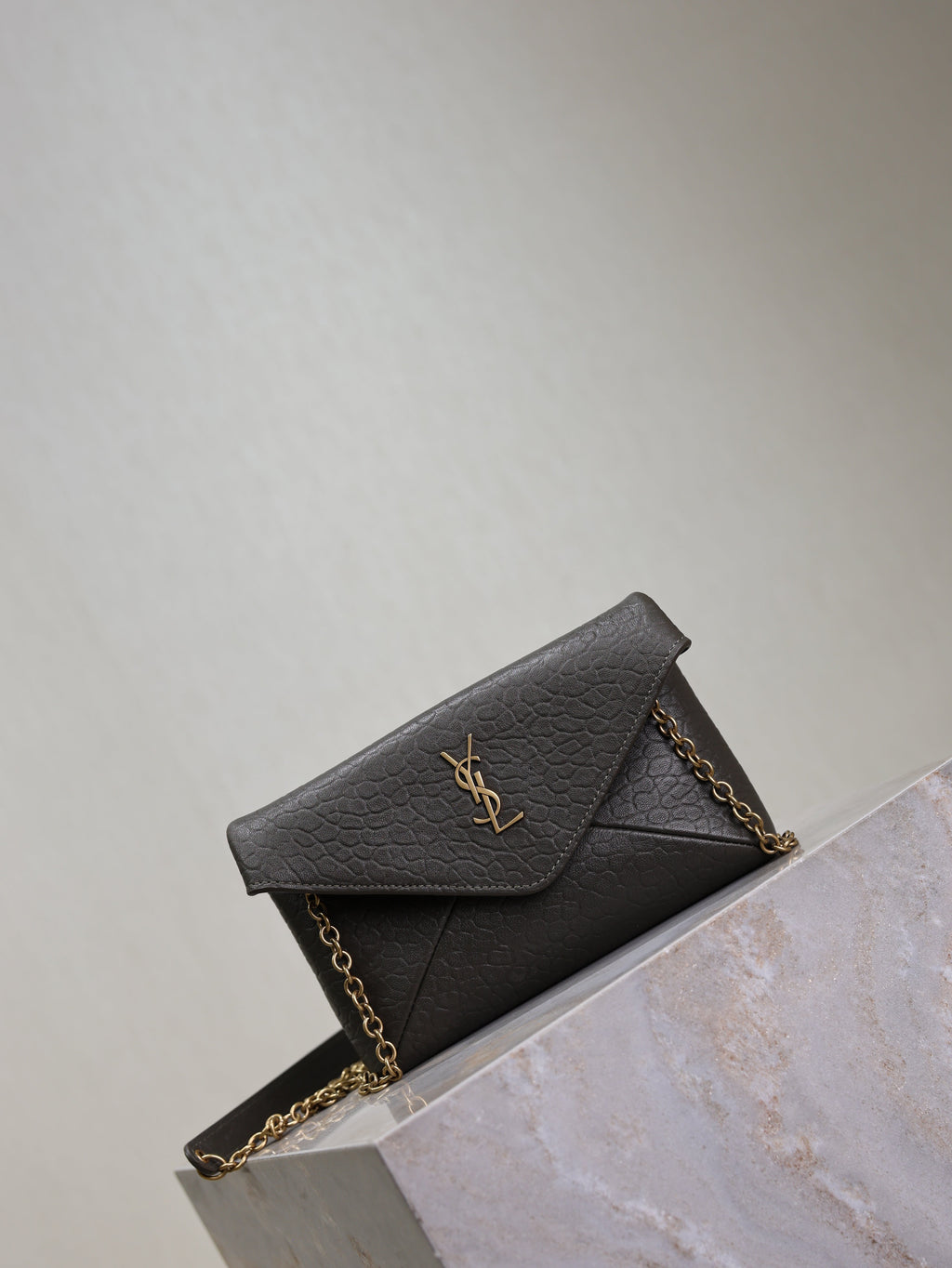 SAINT LAURENT YSL 25S CALYPSO MINI 19 IN CHARCOAL GRAY LAMBSKIN GOLD HARDWRE