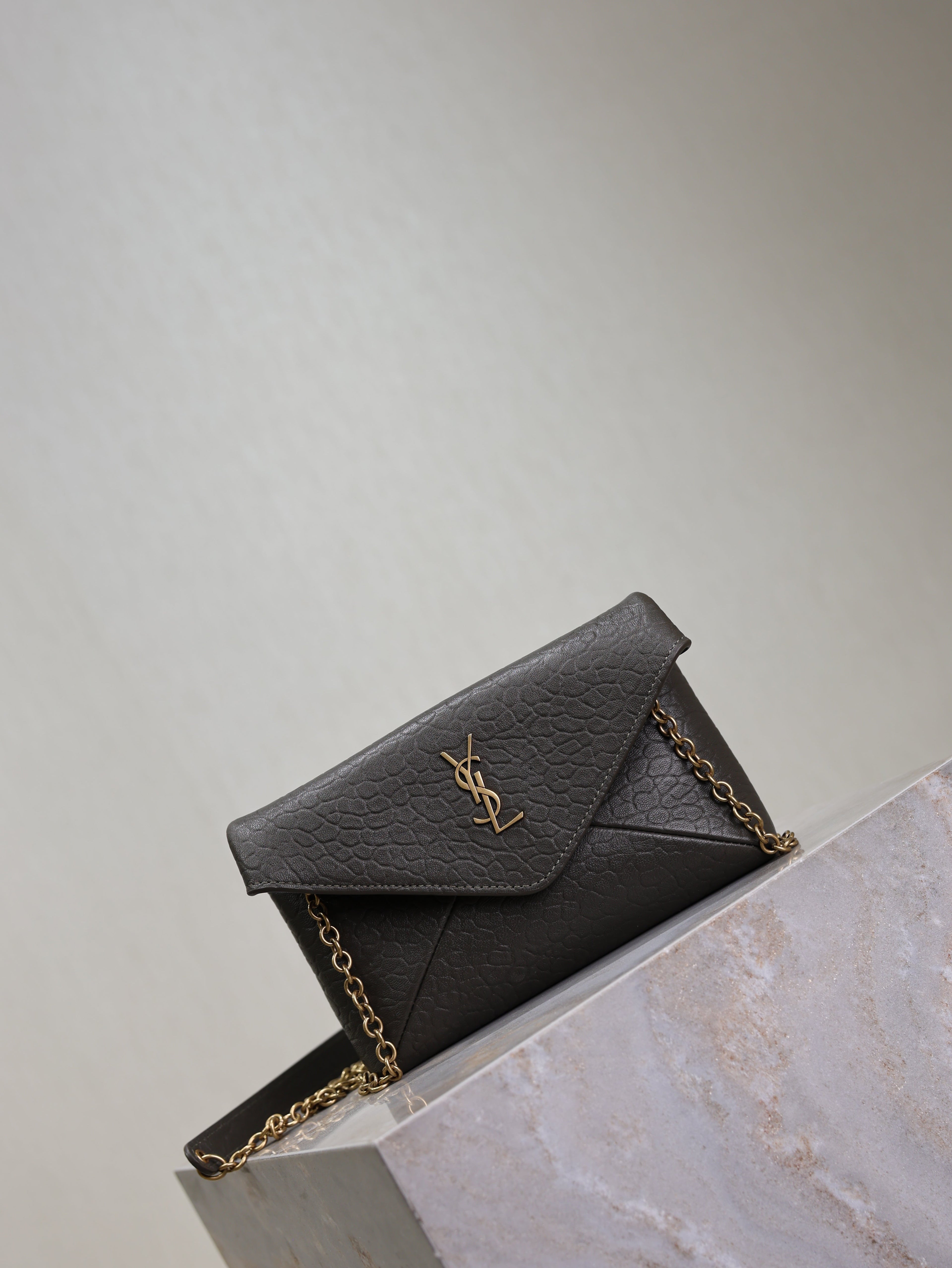 SAINT LAURENT YSL 25S CALYPSO MINI 19 IN CHARCOAL GRAY LAMBSKIN GOLD HARDWRE
