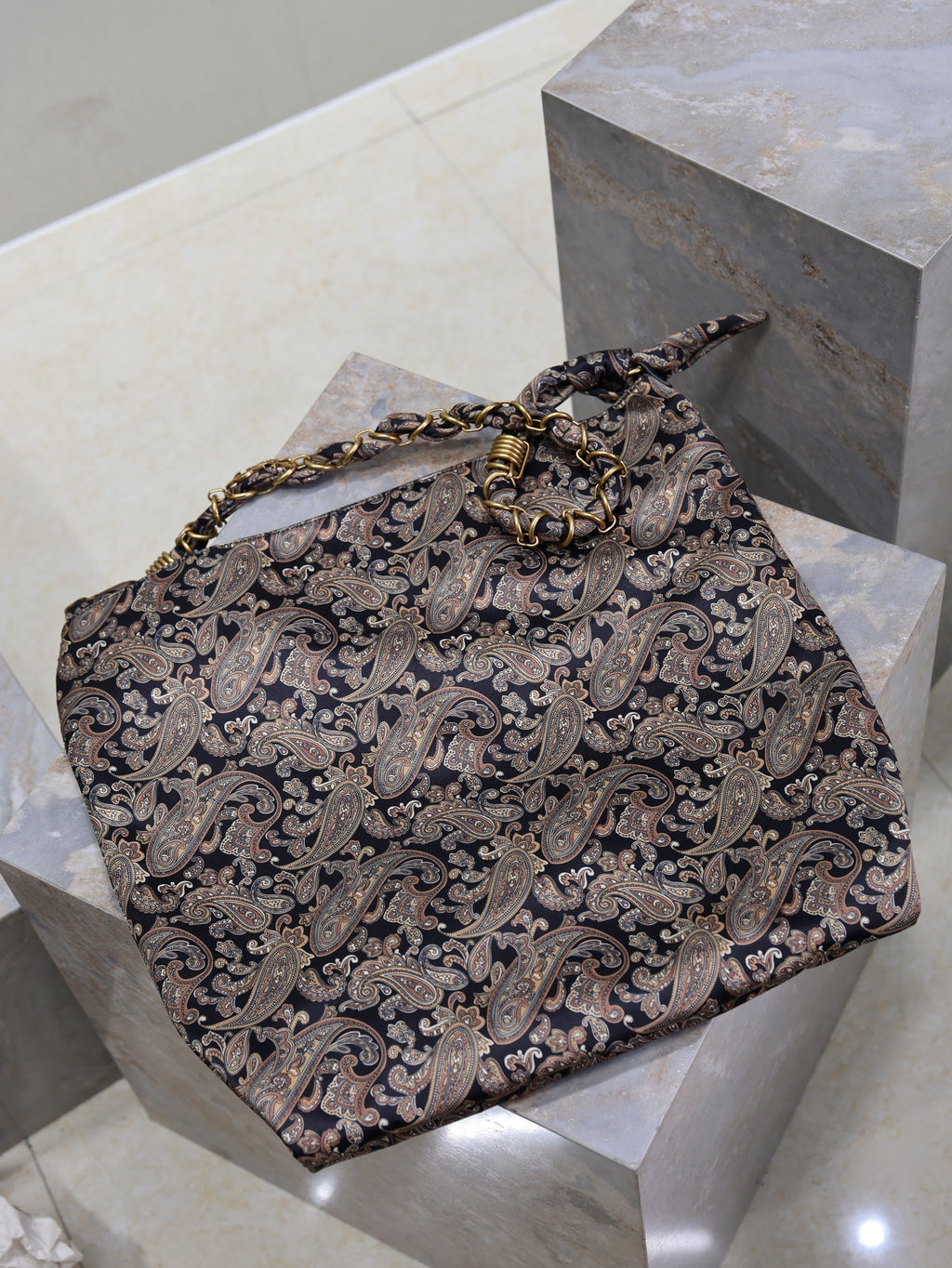 SAINT LAURENT YSL 25S AMALIA 50 IN NAVY MULTICOLOR  SILK TWILL GOLD HARDWRE