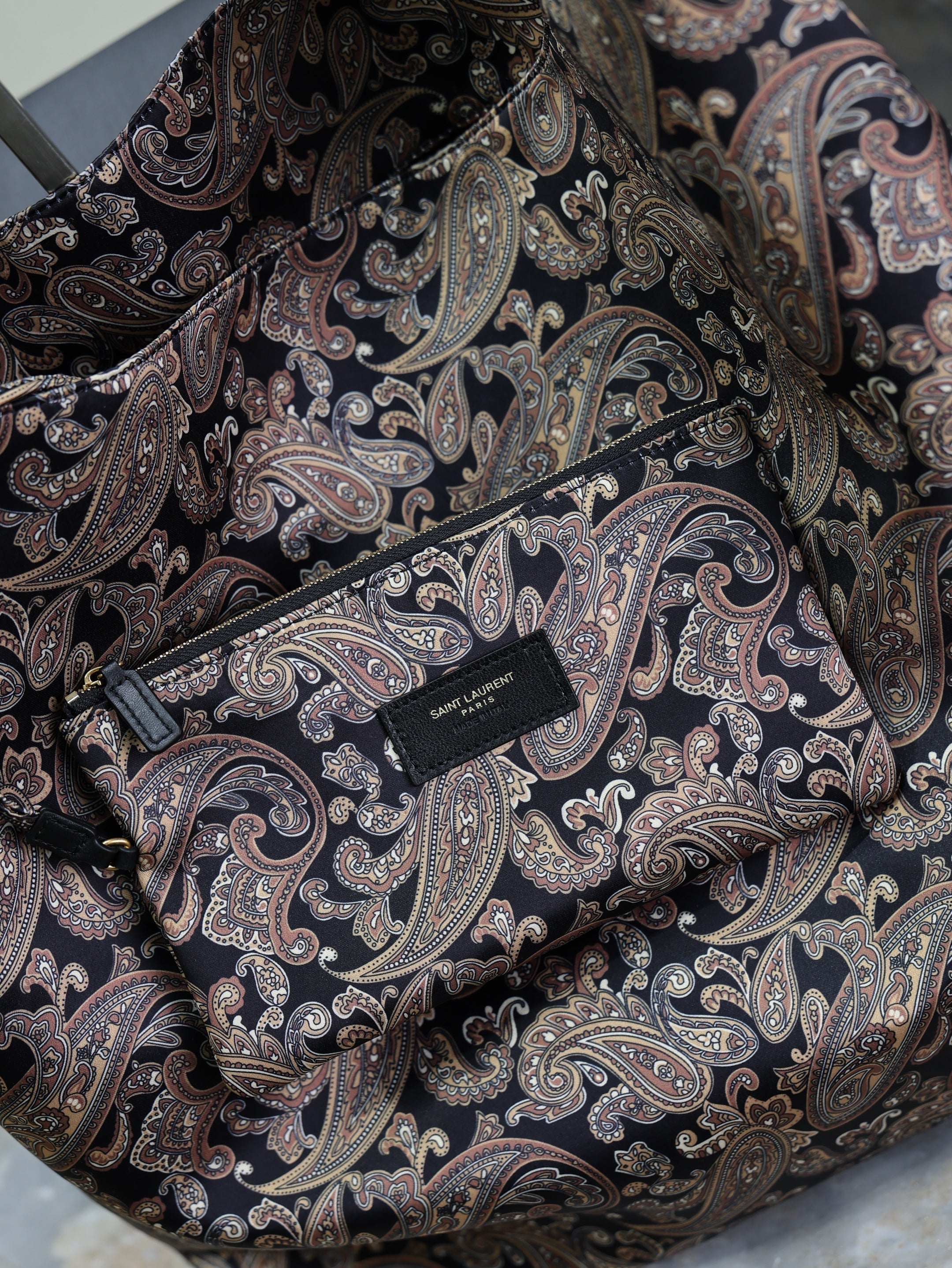 SAINT LAURENT YSL 25S AMALIA 50 IN NAVY MULTICOLOR  SILK TWILL GOLD HARDWARE