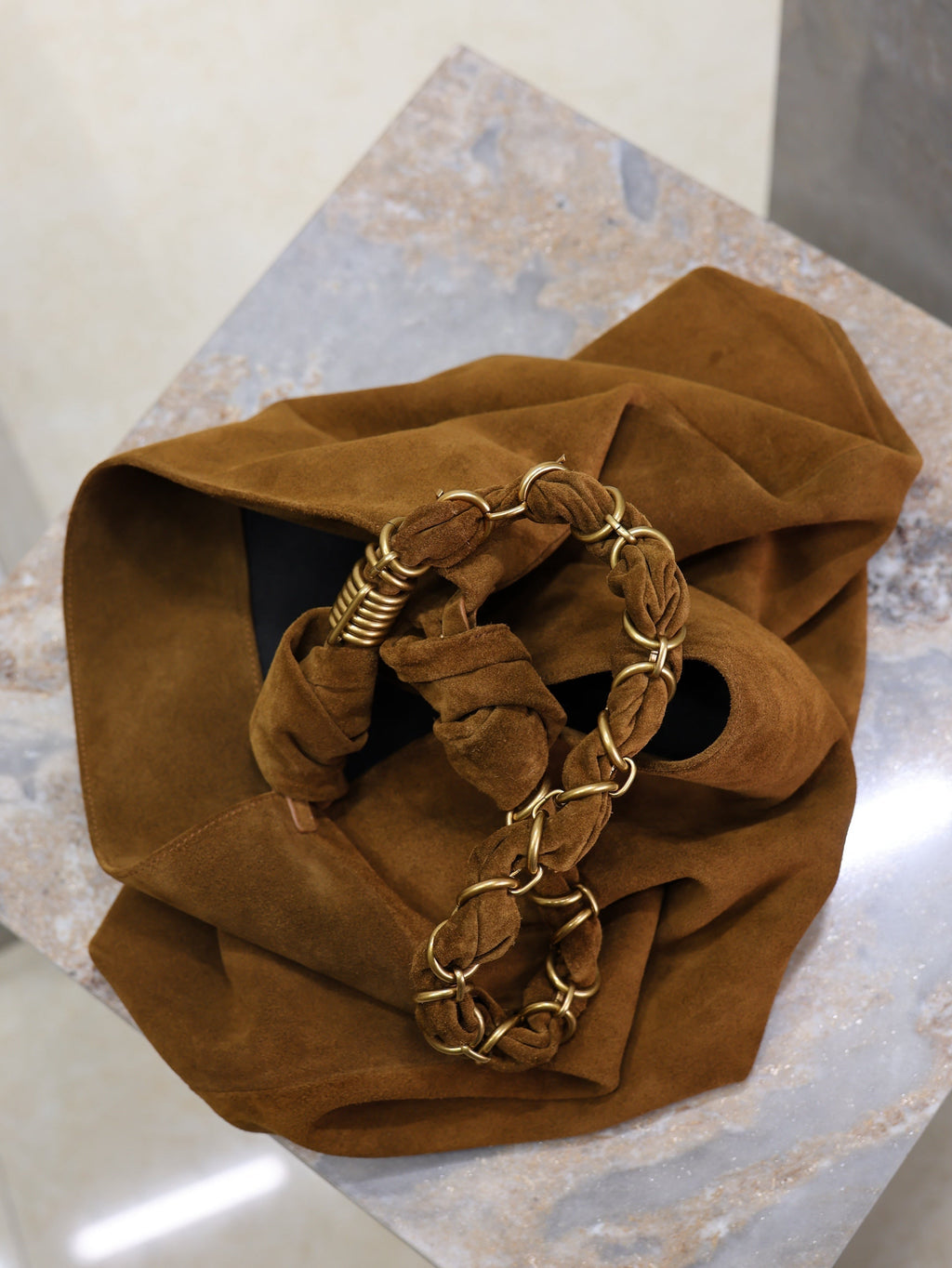 SAINT LAURENT YSL 25S AMALIA 50 IN DARK CARAMEL SUEDE GOLD HARDWRE