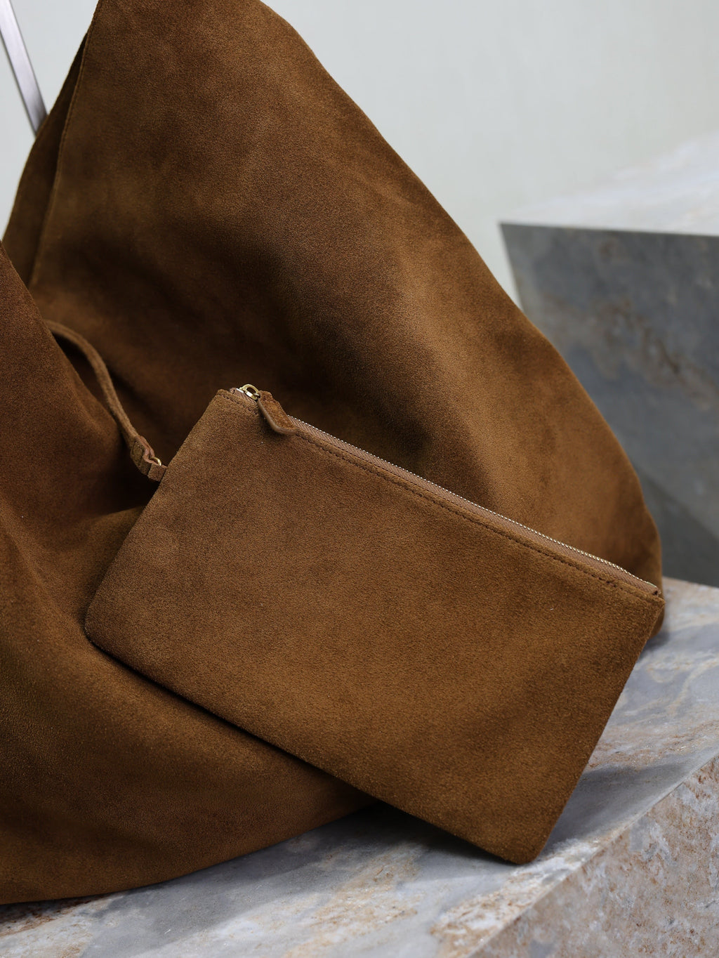 SAINT LAURENT YSL 25S AMALIA 50 IN DARK CARAMEL SUEDE GOLD HARDWARE