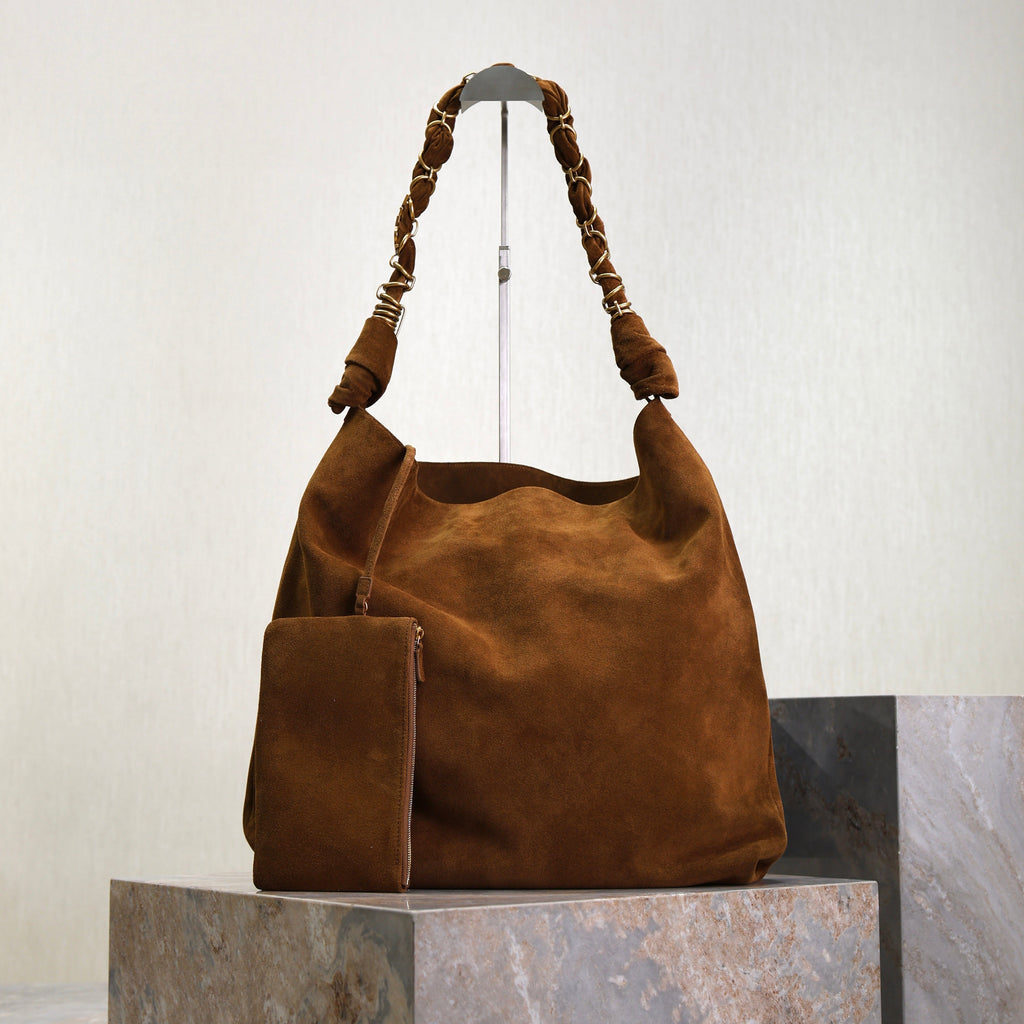 SAINT LAURENT YSL 25S AMALIA 50 IN DARK CARAMEL SUEDE GOLD HARDWRE