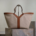 SAINT LAURENT YSL 25S Y TOTE 50 IN BROWN BEIGE CANVAS AND CALFSKIN