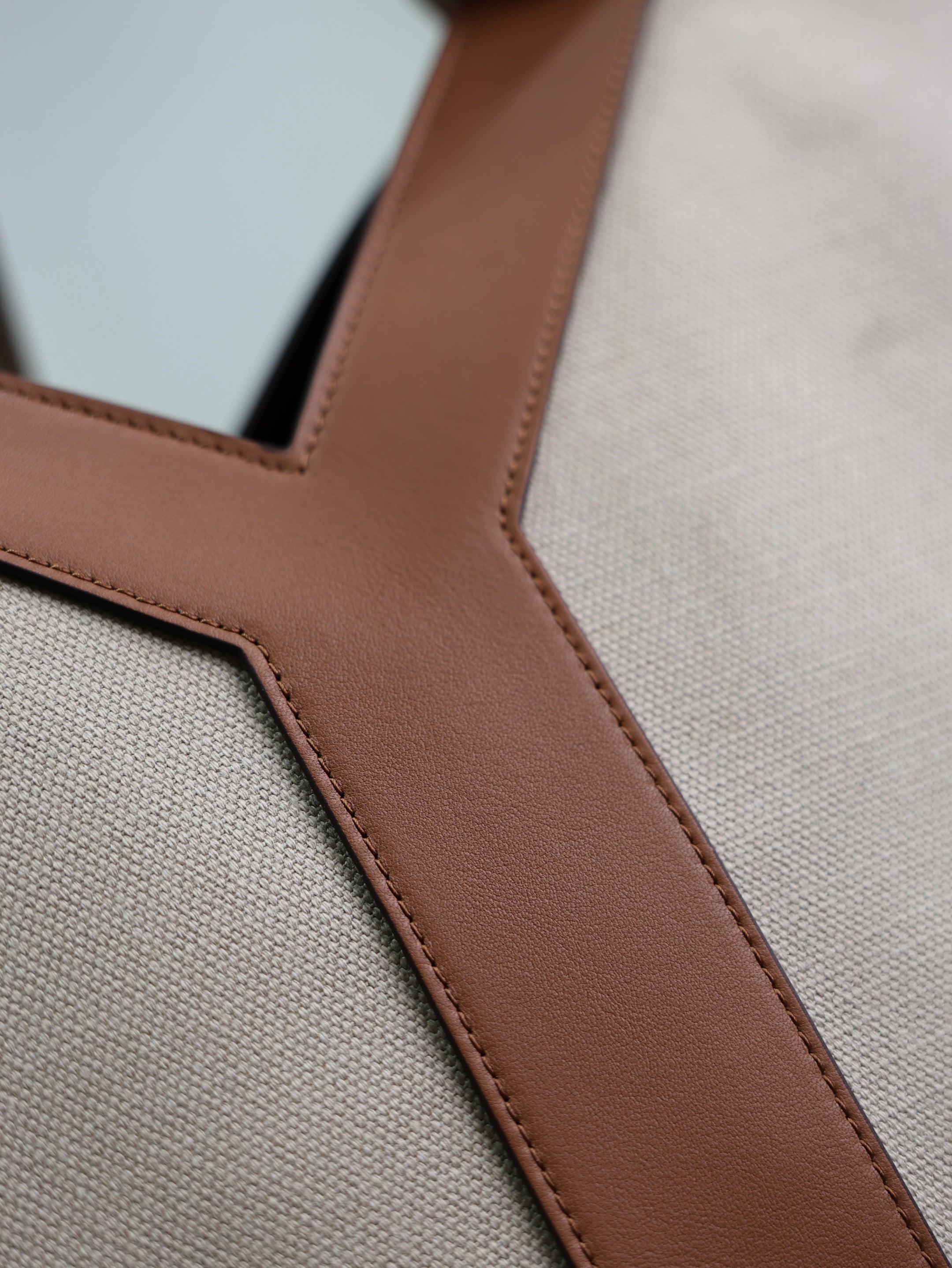 SAINT LAURENT YSL 25S Y TOTE 50 IN BROWN BEIGE CANVAS AND CALFSKIN