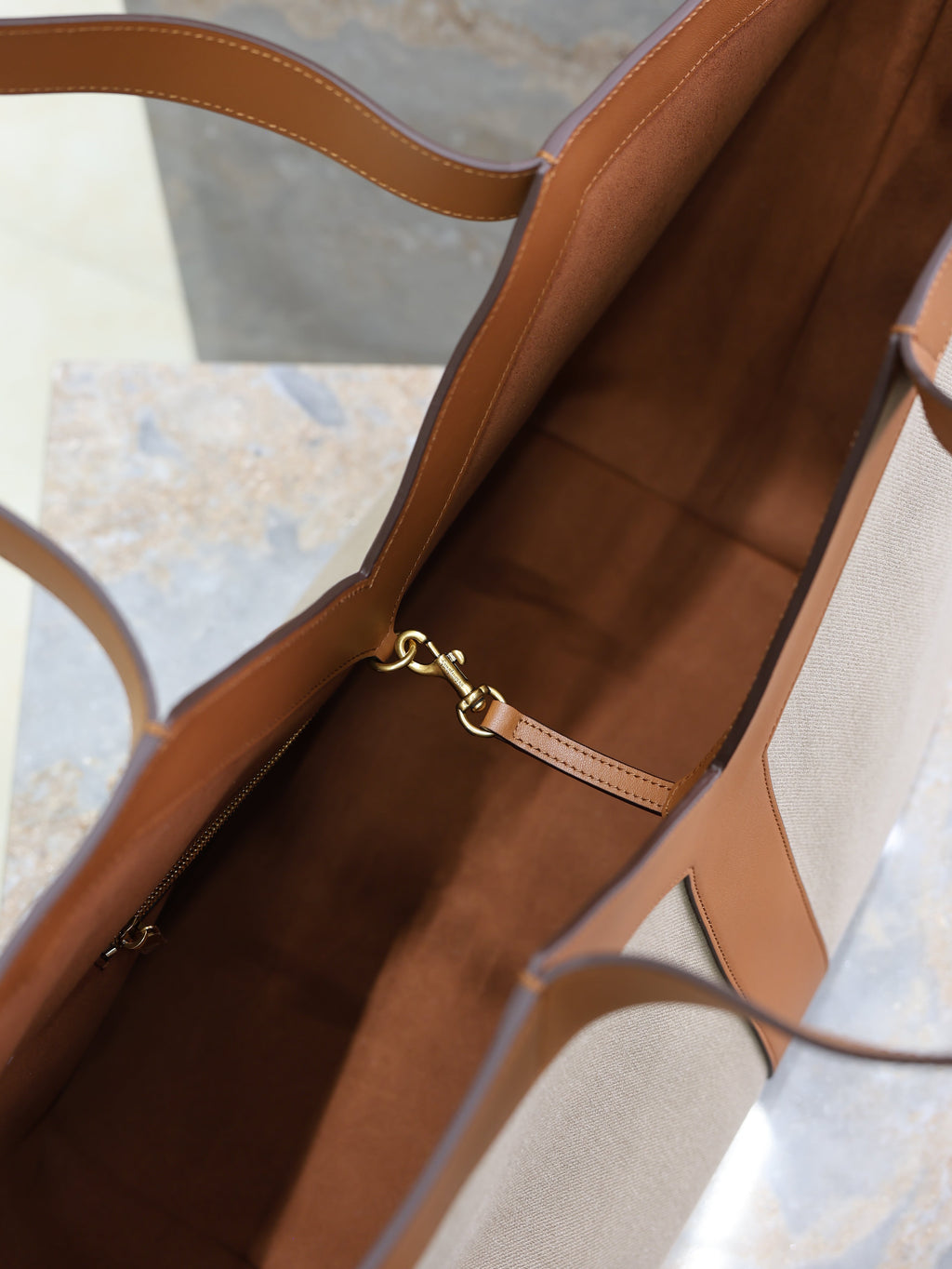 SAINT LAURENT YSL 25S Y TOTE 50 IN BROWN BEIGE CANVAS AND CALFSKIN