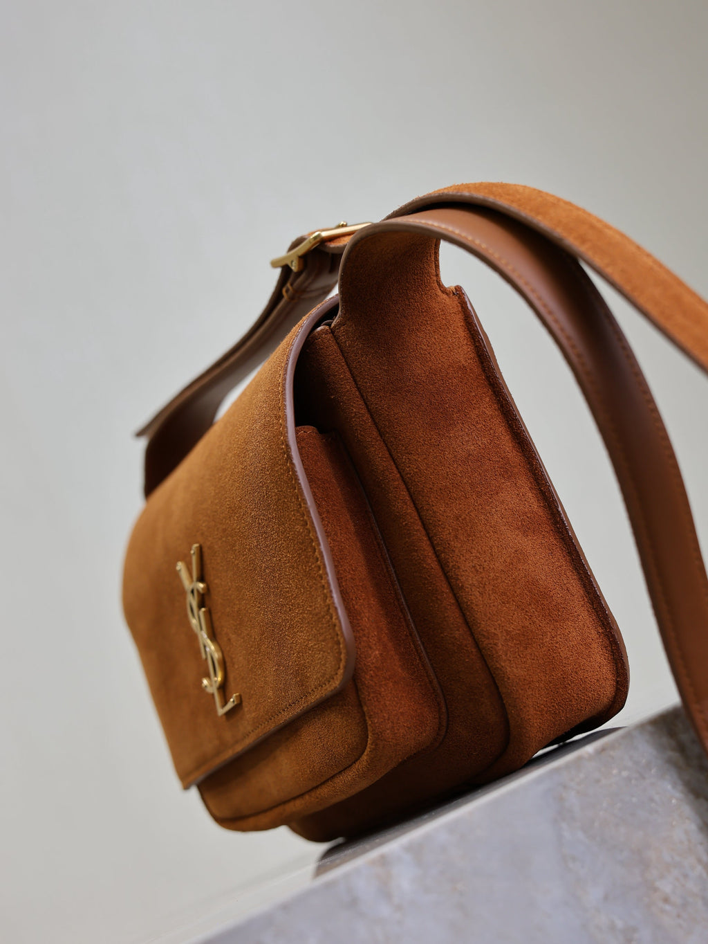SAINT LAURENT YSL 25S NIKI SATCHEL 22 IN DARK CARAMEL SUEDE GOLD HARDWRE