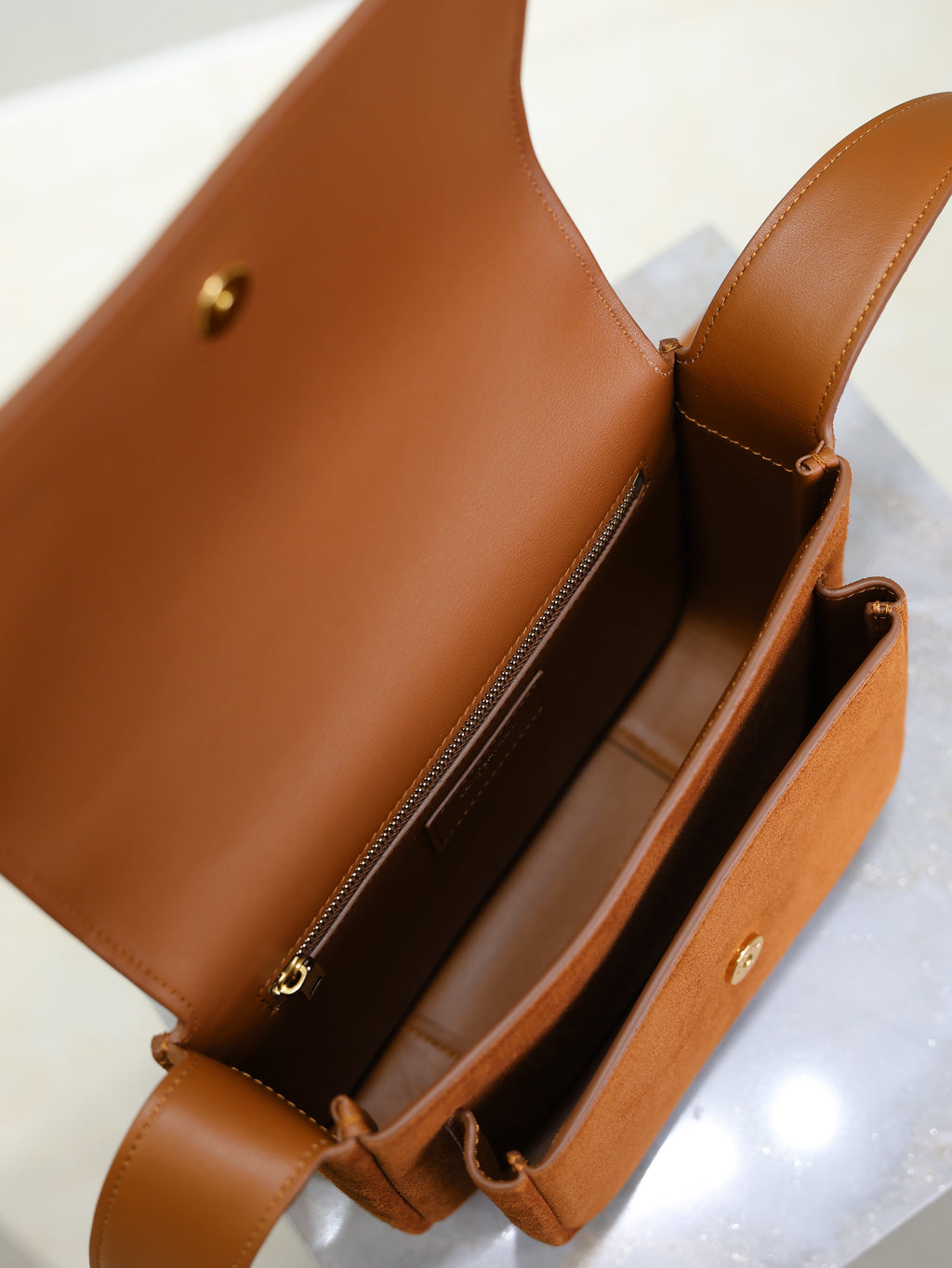 SAINT LAURENT YSL 25S NIKI SATCHEL 22 IN DARK CARAMEL SUEDE GOLD HARDWRE