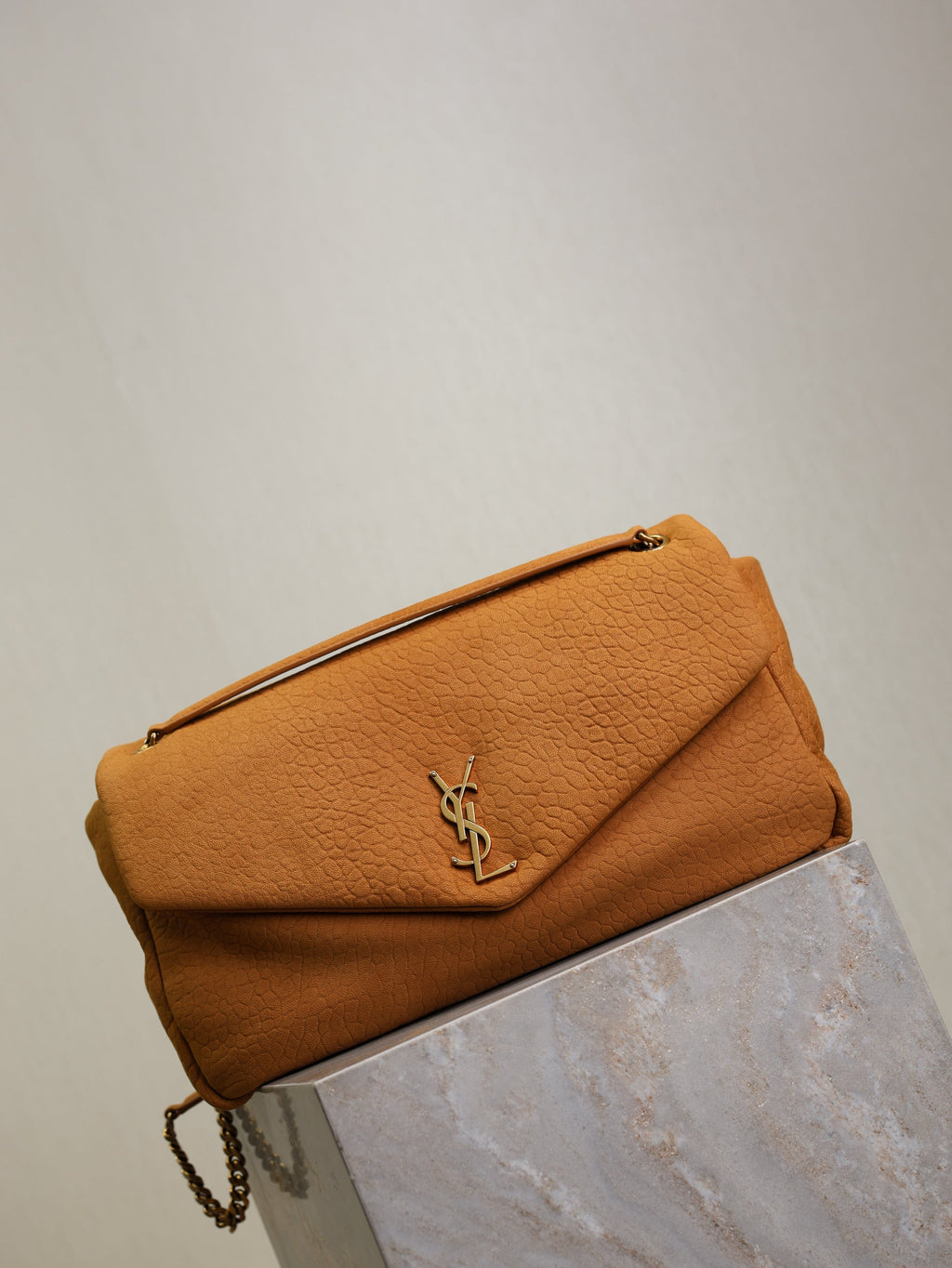 SAINT LAURENT YSL 25S CALYPSO GM 38 IN BURNT ORANGE GRAINED CALFSKIN GOLD HARDWRE