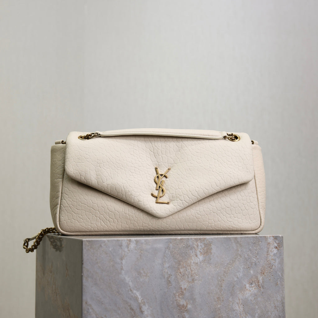 SAINT LAURENT YSL 25S CALYPSO 30 IN IVORY GRAINED CALFSKIN GOLD HARDWRE