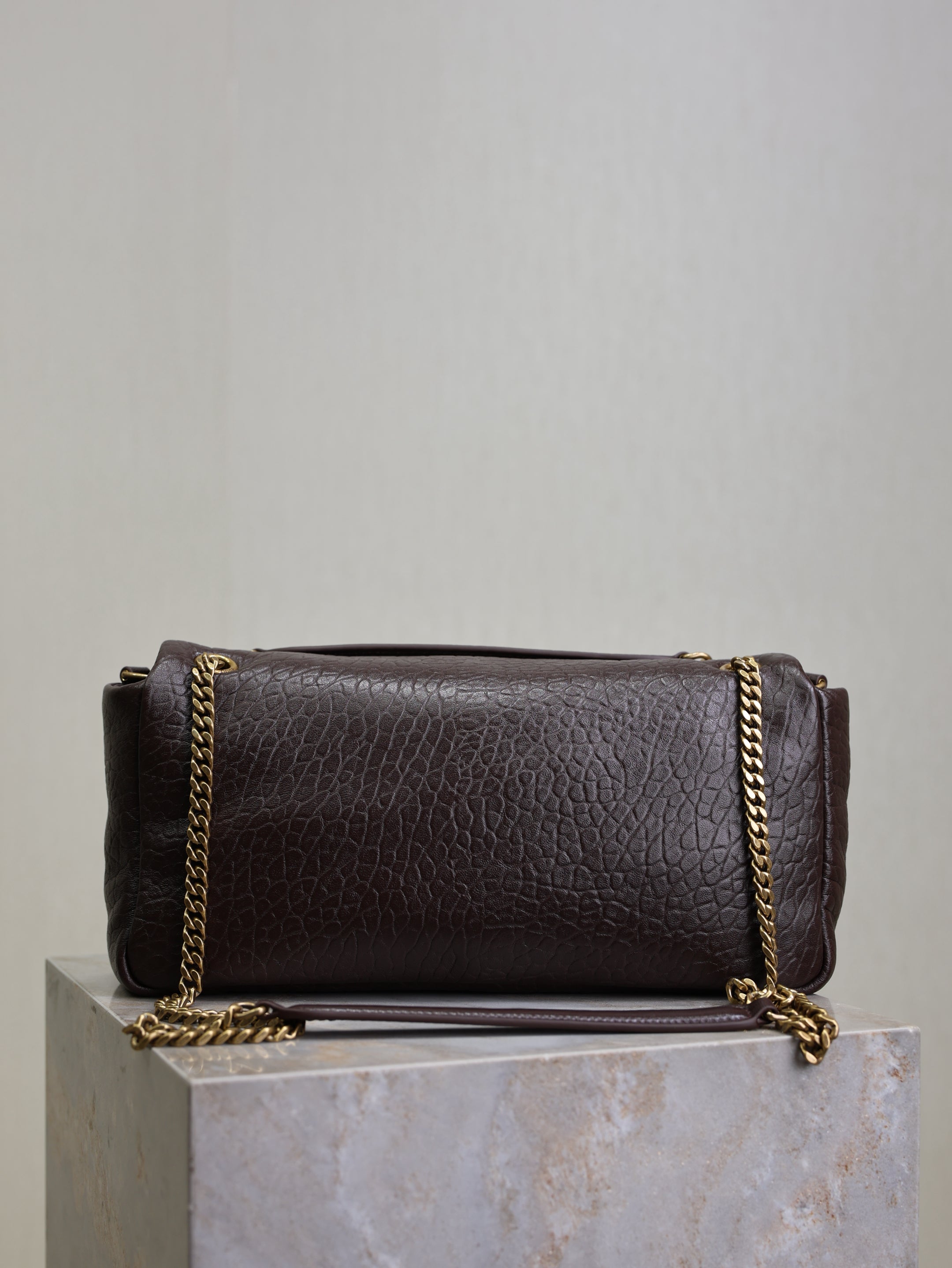 SAINT LAURENT YSL 25S CALYPSO 30 IN DARK CHOCOLATE GRAINED CALFSKIN GOLD HARDWARE