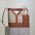 SAINT LAURENT YSL 25S Y SMALL BUCKET 29 IN DESERT DUST AND BRICK CANVAS GOLD HARDWRE