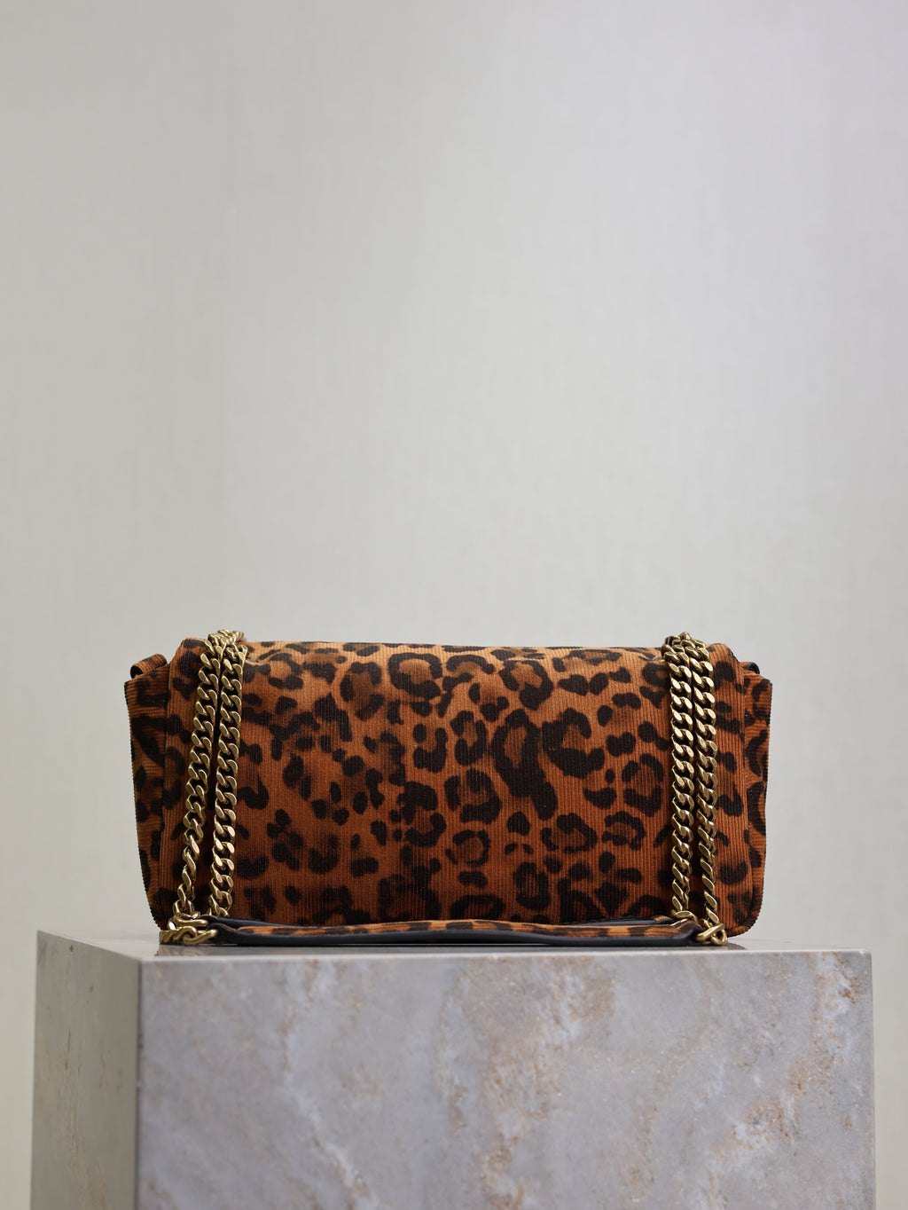 SAINT LAURENT YSL 25S CALYPSO HANDBAG 26 IN BROWN LEOPARD PRINT VELVET GOLD HARDWARE