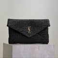 SAINT LAURENT YSL 25S CASSANDRE LARGE ENVELOPE POUCH 29 IN BLACK RAFFIA GOLD HARDWRE