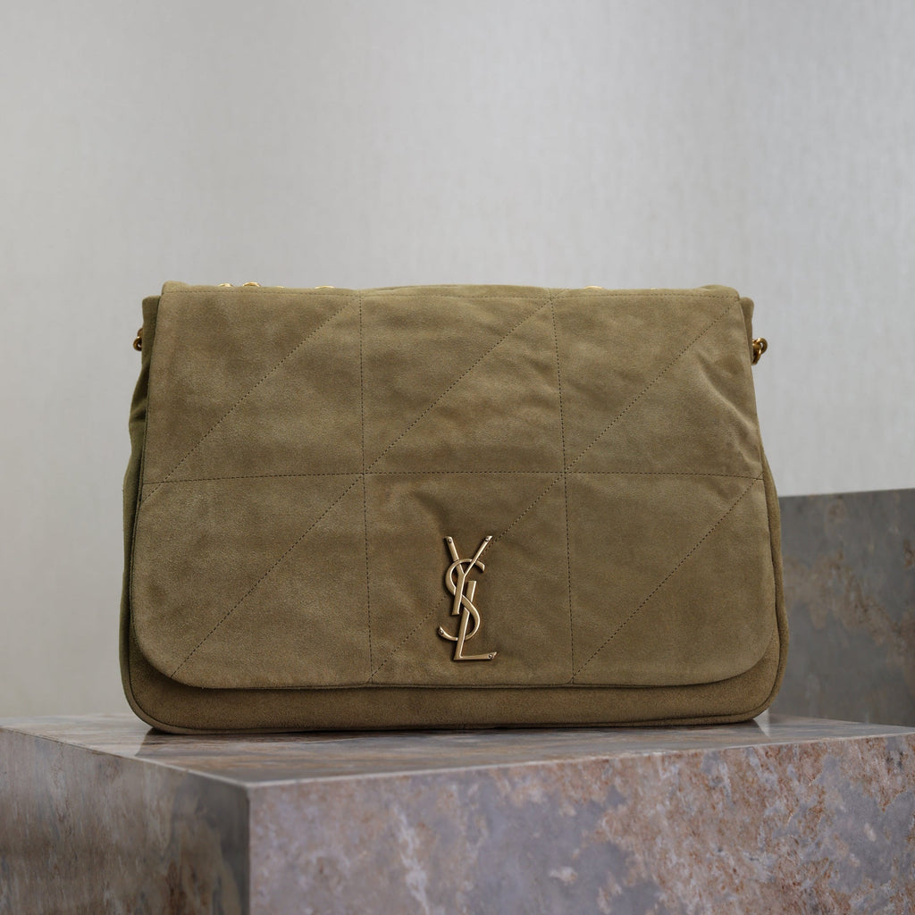 SAINT LAURENT YSL 25S LARGE JAMIE 43 IN MUTED KHAKI SUEDE GOLD HARDWRE