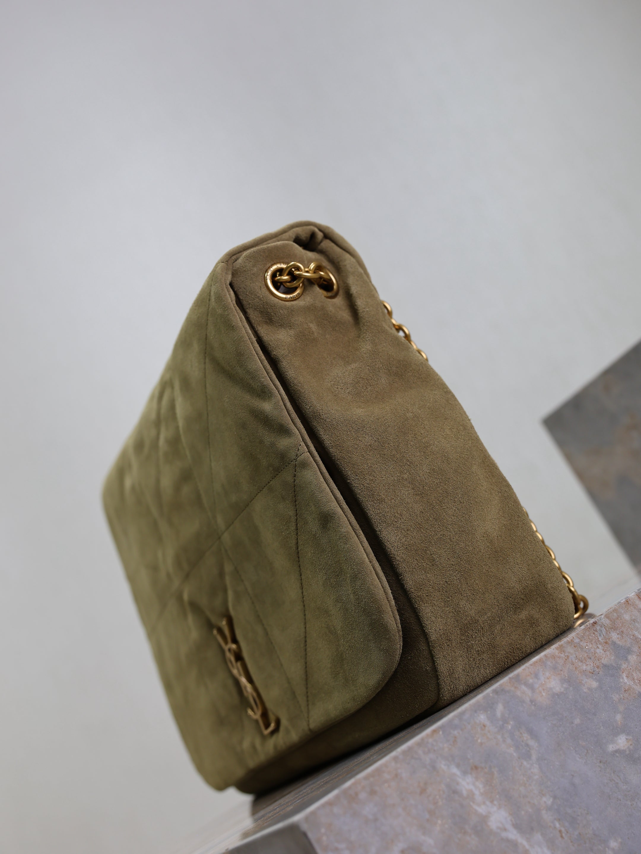 SAINT LAURENT YSL 25S LARGE JAMIE 43 IN MUTED KHAKI SUEDE GOLD HARDWRE