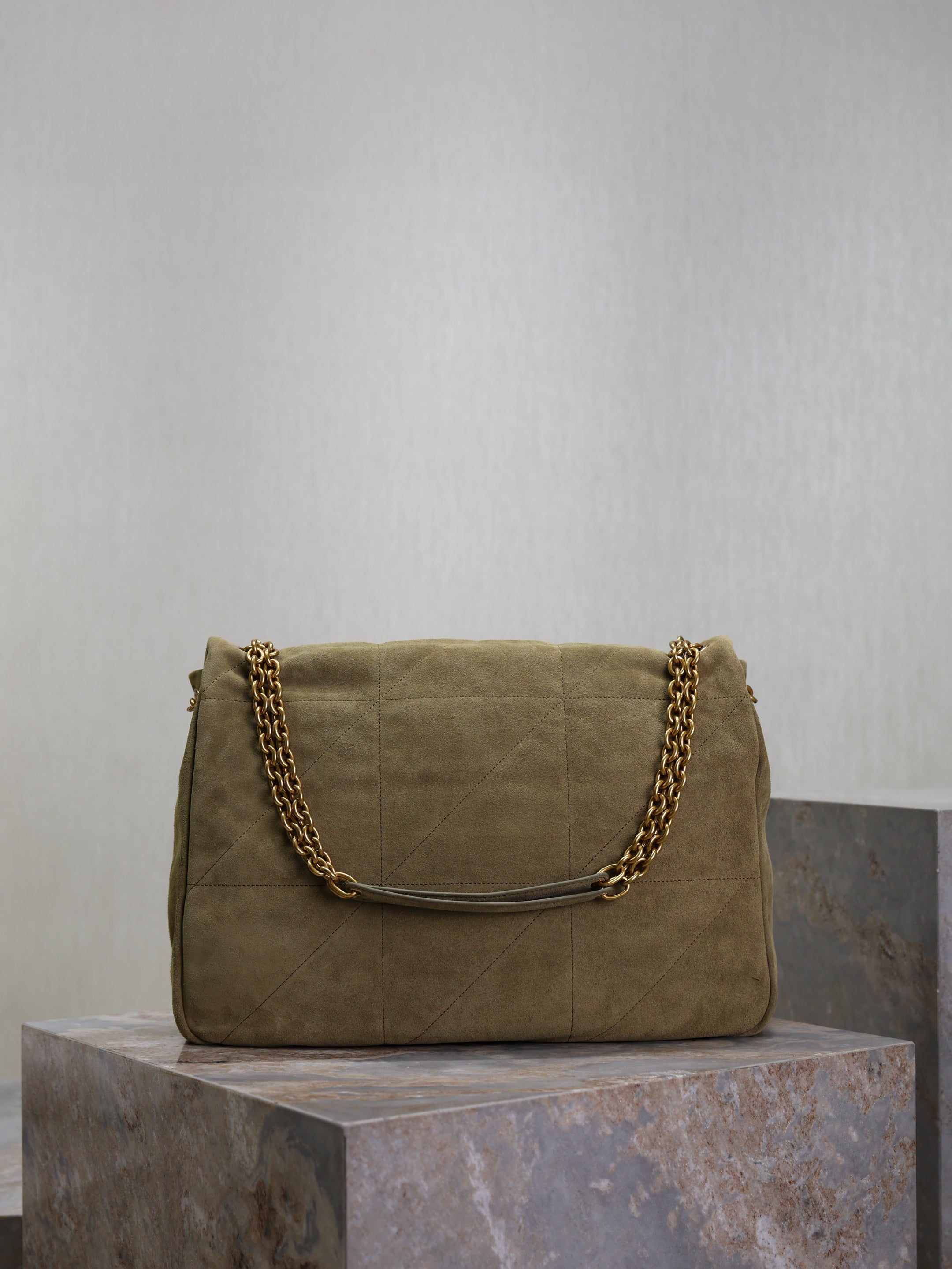 SAINT LAURENT YSL 25S LARGE JAMIE 43 IN MUTED KHAKI SUEDE GOLD HARDWRE