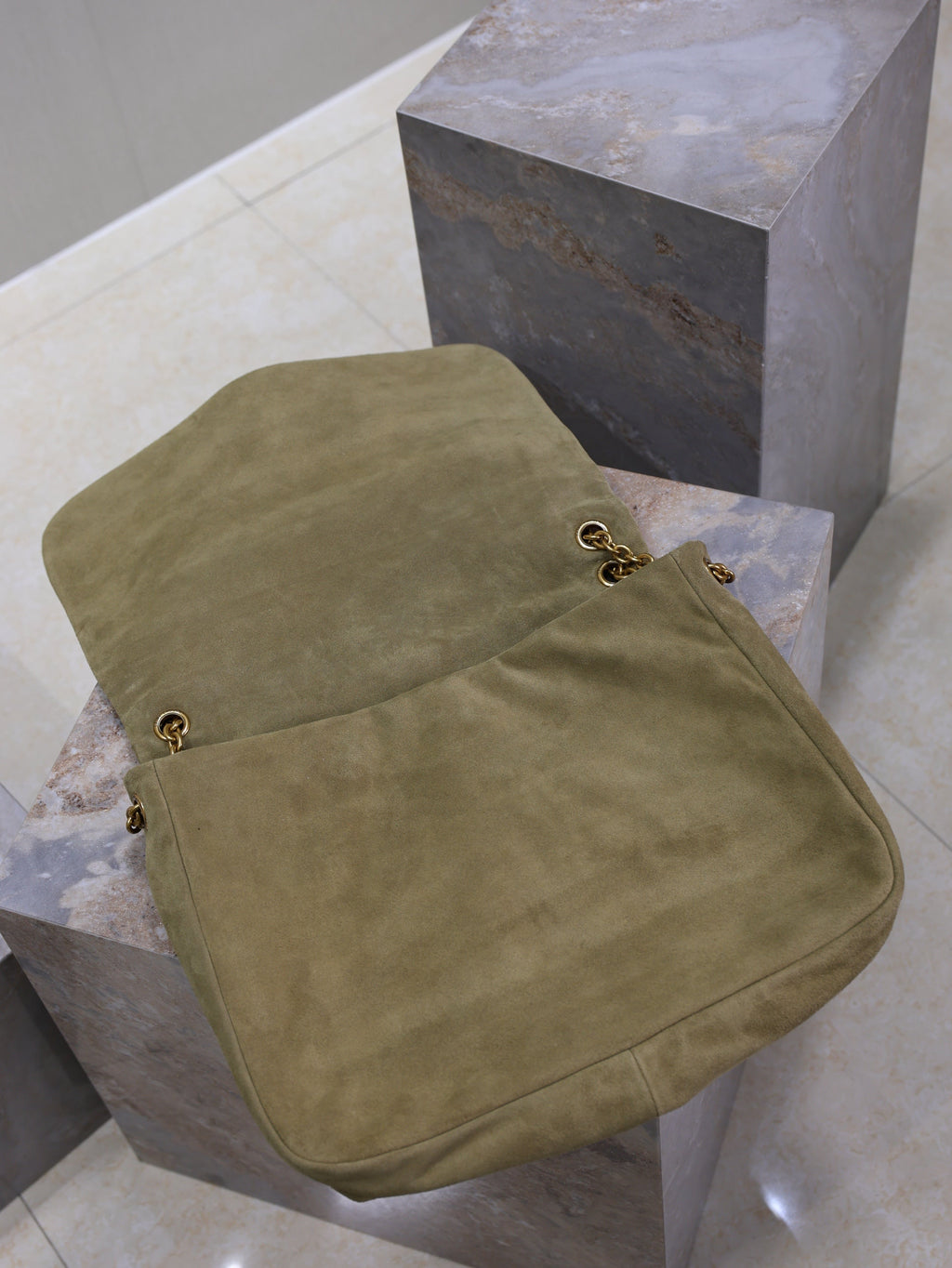 SAINT LAURENT YSL 25S LARGE JAMIE 43 IN MUTED KHAKI SUEDE GOLD HARDWRE