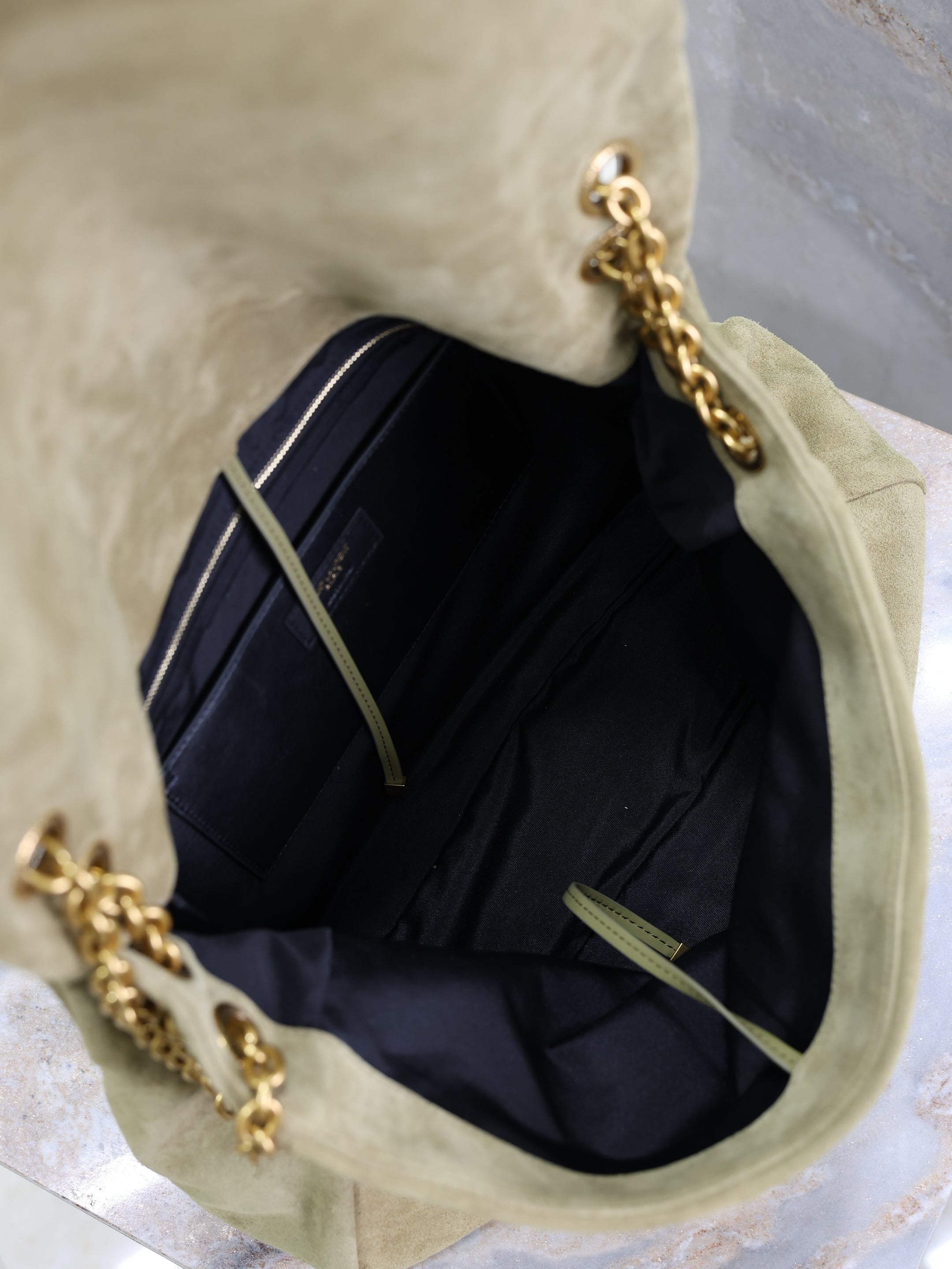 SAINT LAURENT YSL 25S LARGE JAMIE 43 IN MUTED KHAKI SUEDE GOLD HARDWRE