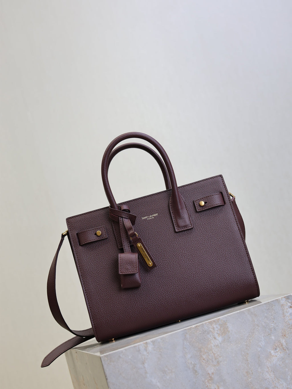 SAINT LAURENT YSL 25S SAC DE JOUR MM 26 IN ROUGE CABERNET SUPPLE GRAINED CALFSKIN