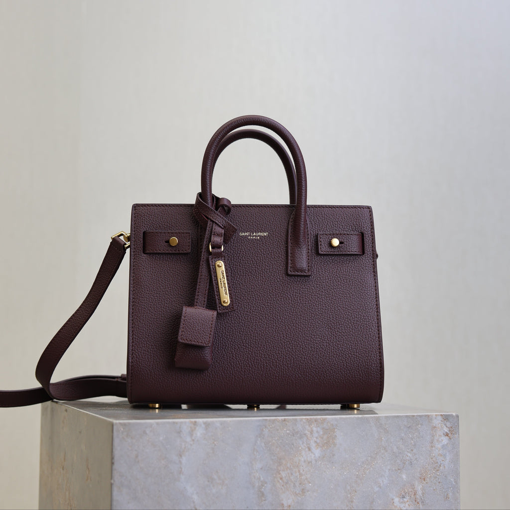 SAINT LAURENT YSL 25S SAC DE JOUR 22 IN ROUGE CABERNET SUPPLE GRAINED CALFSKIN