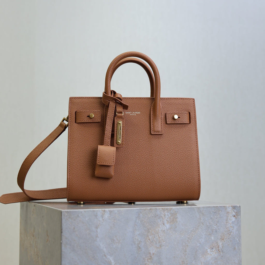 SAINT LAURENT YSL 25S SAC DE JOUR 22 IN CHESTNUT BROWN SUPPLE GRAINED CALFSKIN