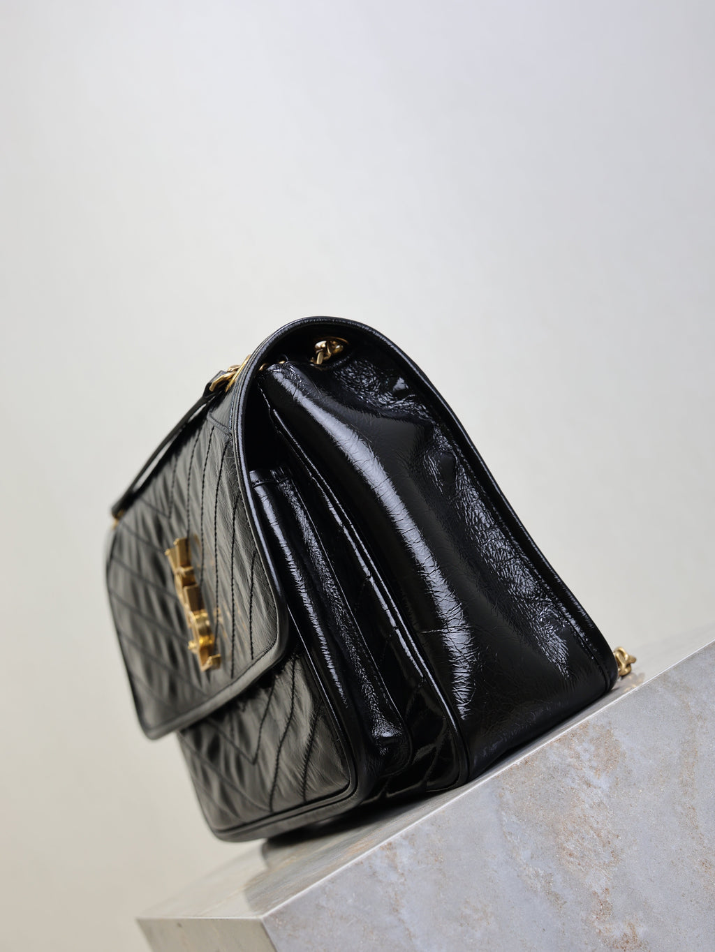 SAINT LAURENT YSL 25S NIKI GM BAG 32 IN BLACK GLOSSY CALFSKIN GOLD HARDWARE