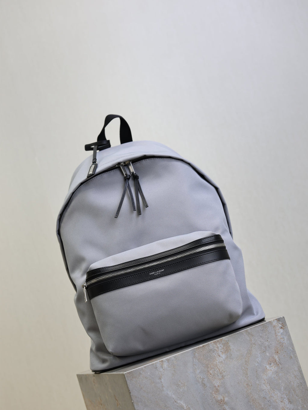 SAINT LAURENT YSL 25S CITY BACKPACK 38 IN SLATE GRAY CANVAS AND CALFSKIN