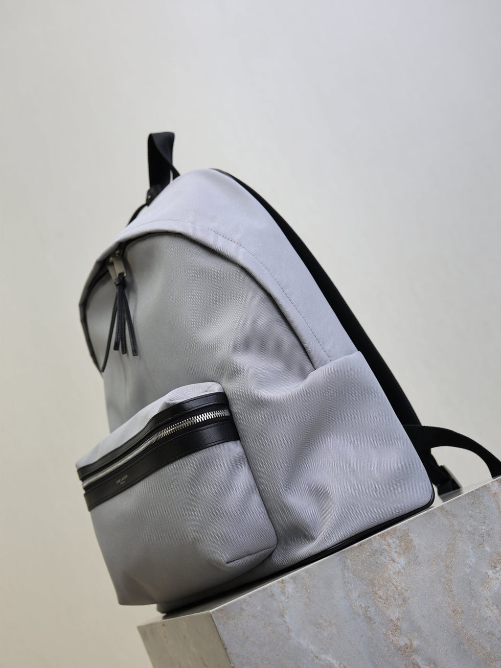 SAINT LAURENT YSL 25S CITY BACKPACK 38 IN SLATE GRAY CANVAS AND CALFSKIN