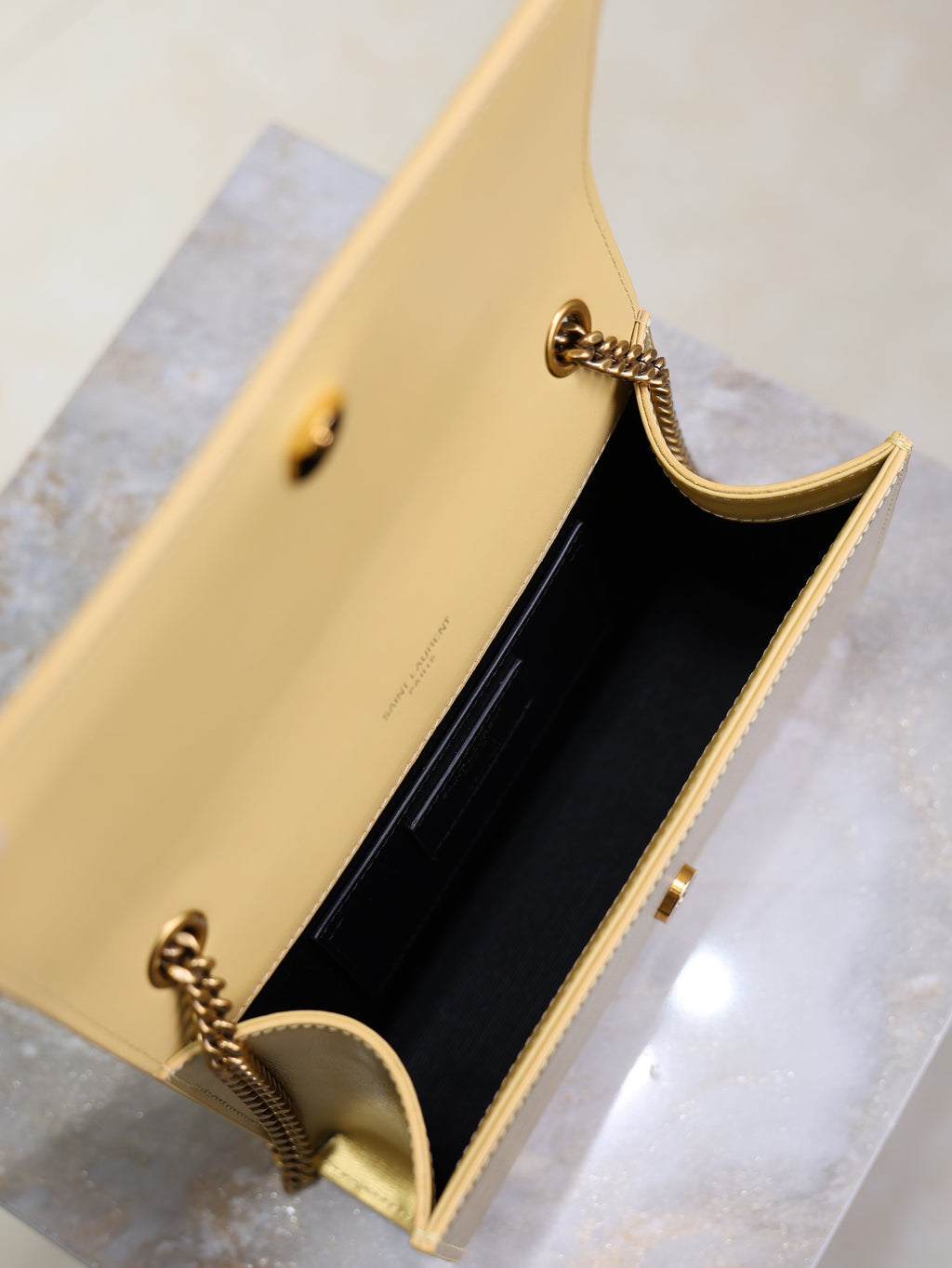 SAINT LAURENT YSL 25S KATE BAG 20 IN GOLD METALLIC CALFSKIN GOLD HARDWARE