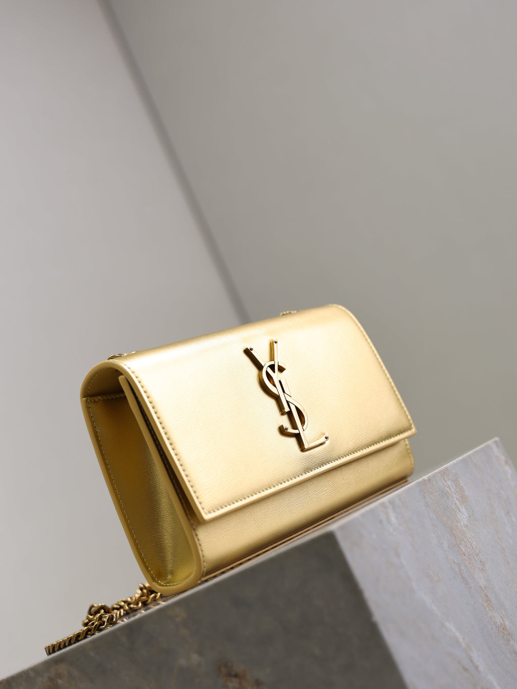 SAINT LAURENT YSL 25S KATE BAG 20 IN GOLD METALLIC CALFSKIN GOLD HARDWARE