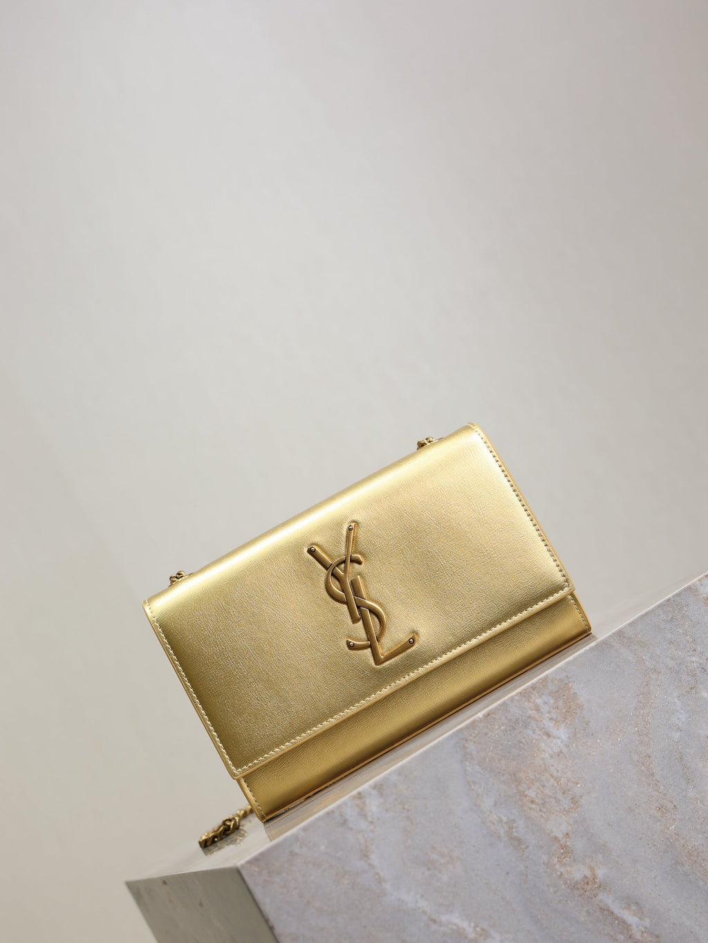 SAINT LAURENT YSL 25S KATE BAG 20 IN GOLD METALLIC CALFSKIN GOLD HARDWARE