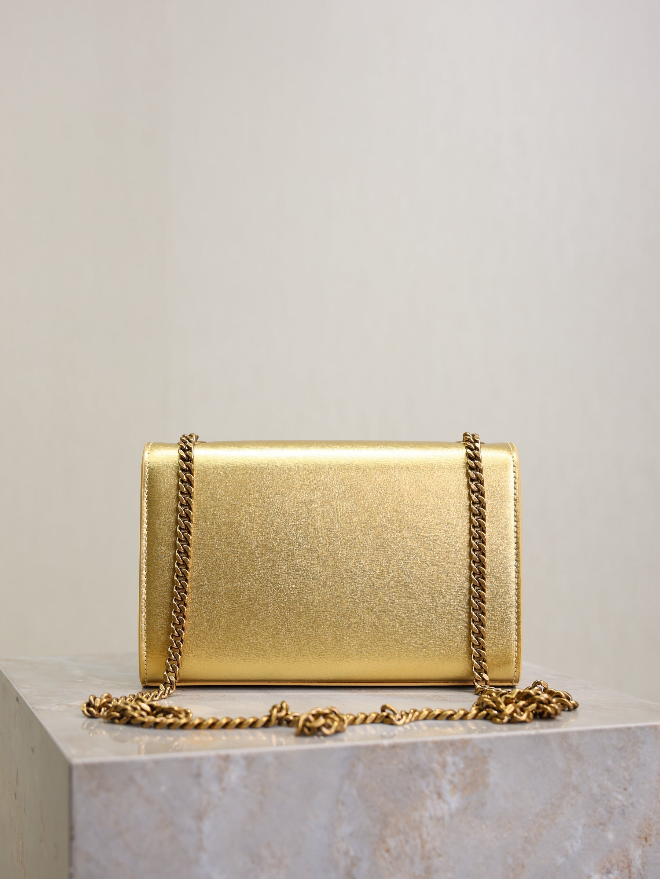 SAINT LAURENT YSL 25S KATE BAG 20 IN GOLD METALLIC CALFSKIN GOLD HARDWARE