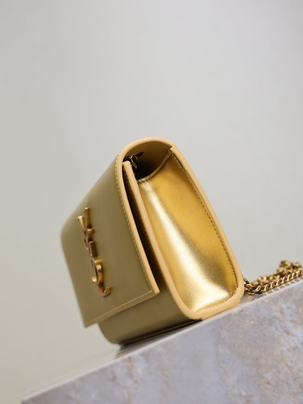 SAINT LAURENT YSL 25S KATE BAG 20 IN GOLD METALLIC CALFSKIN GOLD HARDWARE