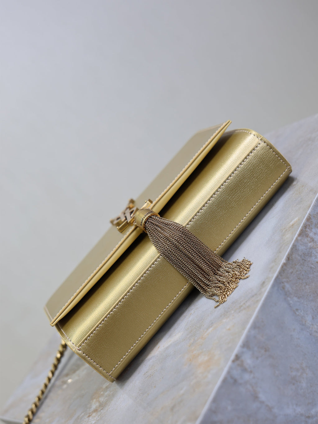 SAINT LAURENT YSL 25S KATE TASSEL 20 IN GOLD METALLIC CALFSKIN GOLD HARDWARE
