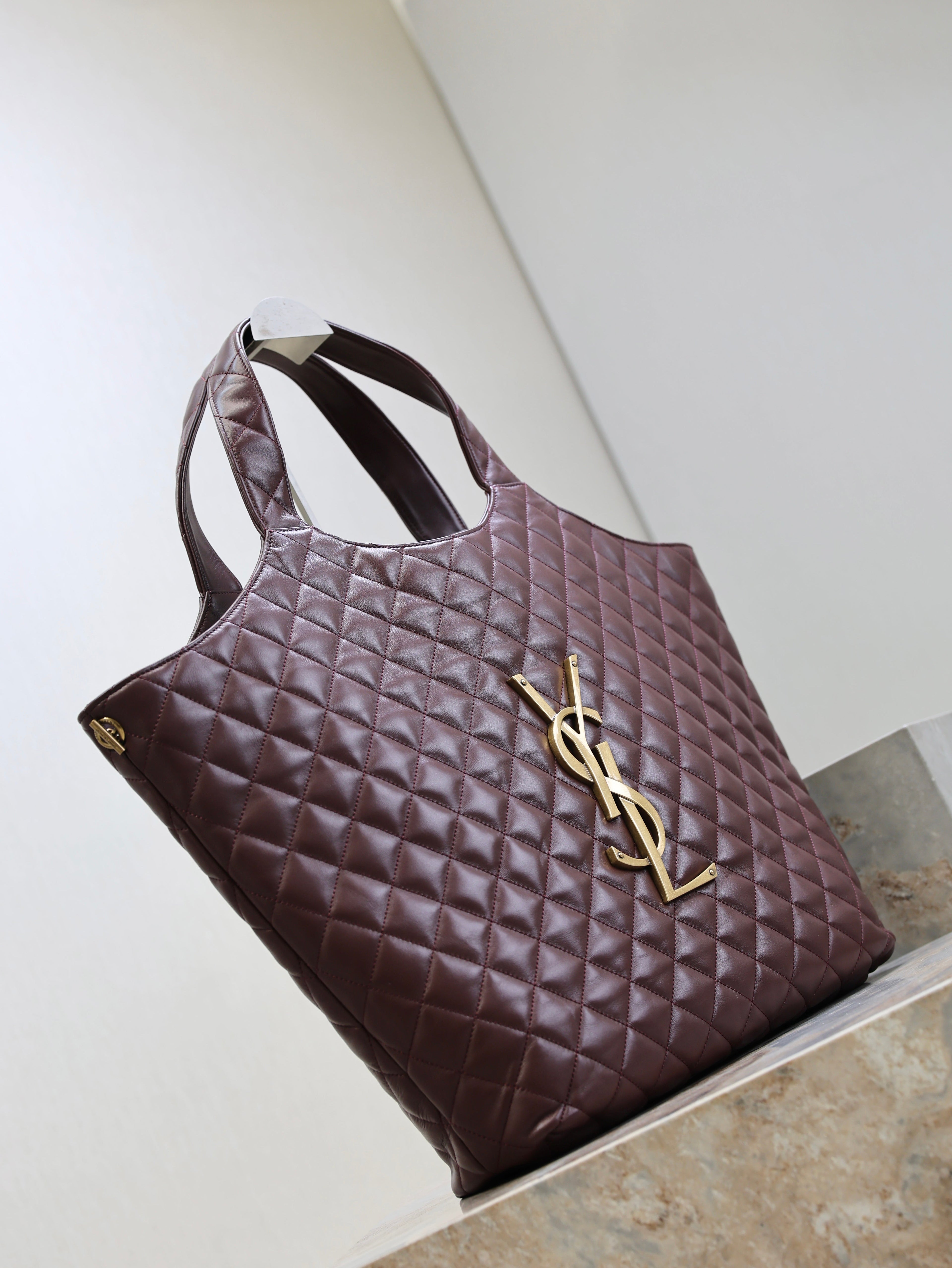 SAINT LAURENT YSL 25S ICARE 27 IN ROUGE CABERNET QUILTED CALFSKIN GOLD HARDWRE