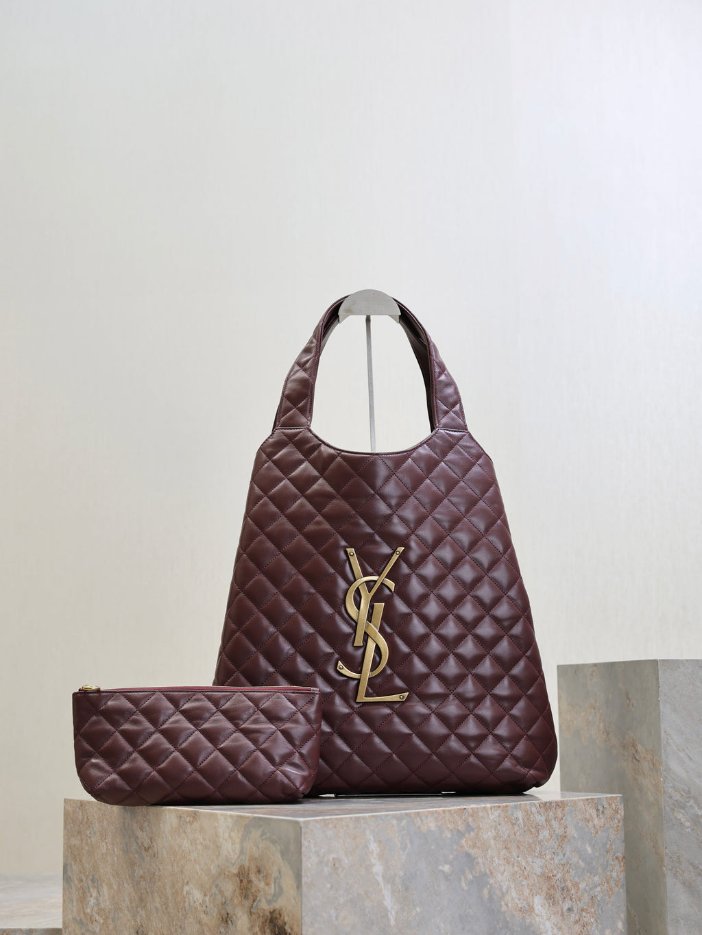 SAINT LAURENT YSL 25S ICARE 27 IN ROUGE CABERNET QUILTED CALFSKIN GOLD HARDWRE