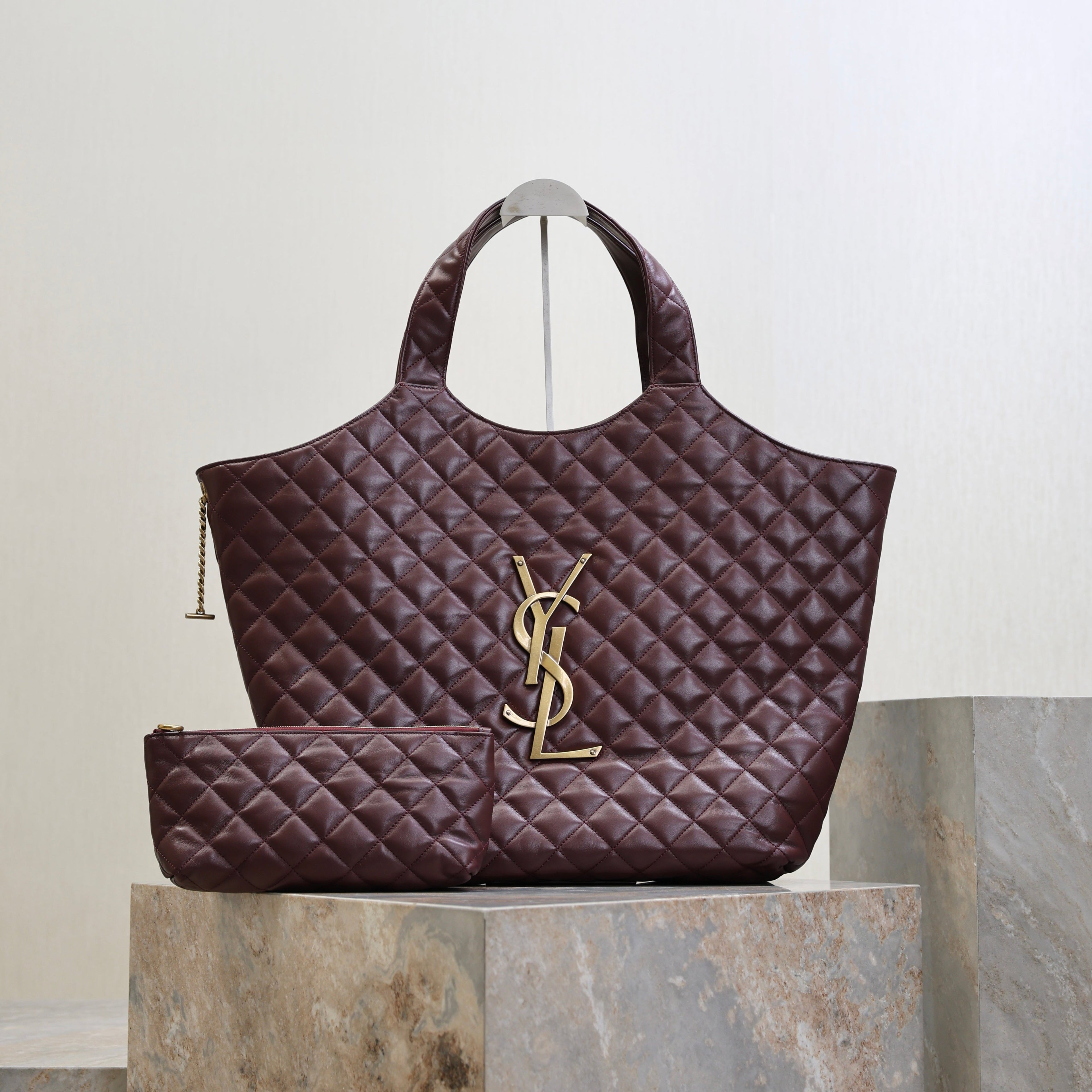 SAINT LAURENT YSL 25S ICARE 27 IN ROUGE CABERNET QUILTED CALFSKIN GOLD HARDWARE