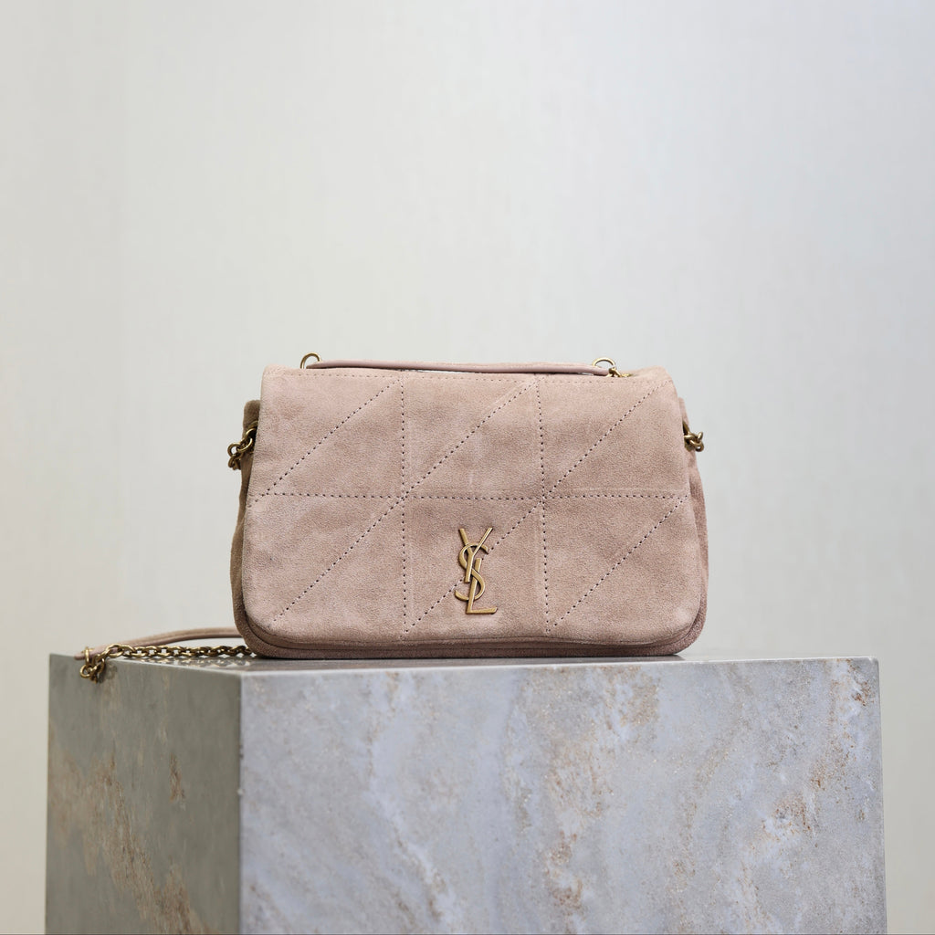 SAINT LAURENT YSL 25S JAMIE 4.3 MINI 20 IN DUSTY ROSE BEIGE SUEDE GOLD HARDWARE