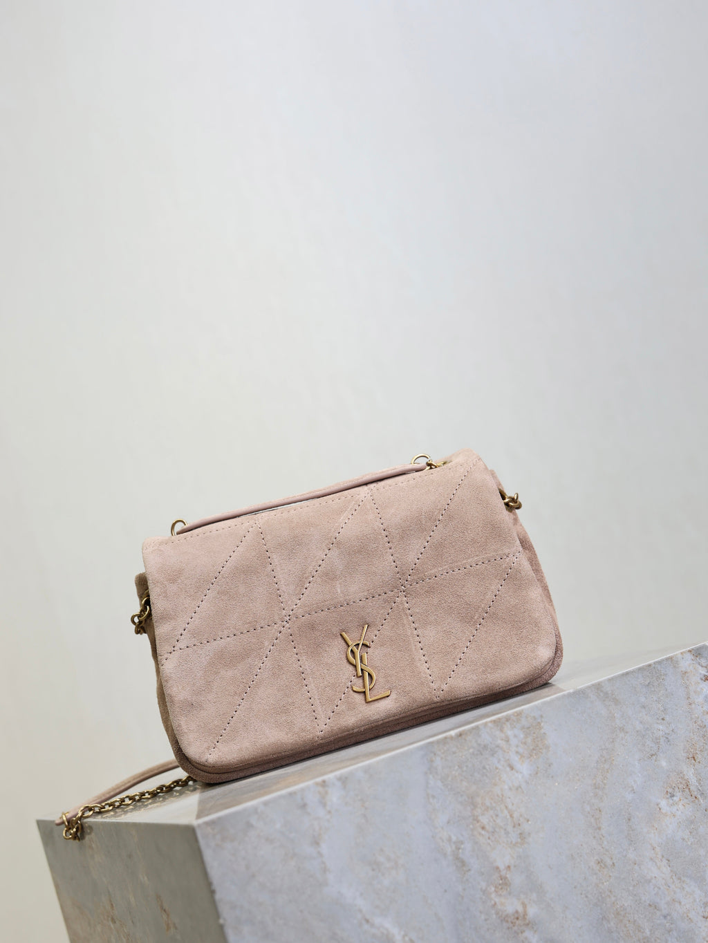 SAINT LAURENT YSL 25S JAMIE 4.3 MINI 20 IN DUSTY ROSE BEIGE SUEDE GOLD HARDWARE