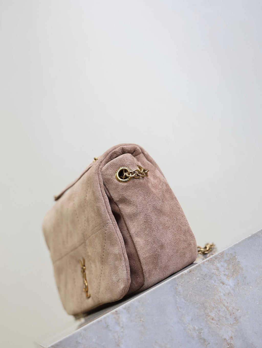 SAINT LAURENT YSL 25S JAMIE 4.3 MINI 20 IN DUSTY ROSE BEIGE SUEDE GOLD HARDWRE
