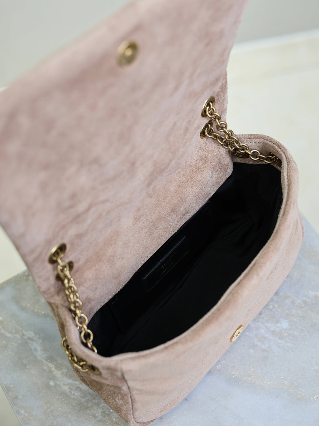 SAINT LAURENT YSL 25S JAMIE 4.3 MINI 20 IN DUSTY ROSE BEIGE SUEDE GOLD HARDWARE