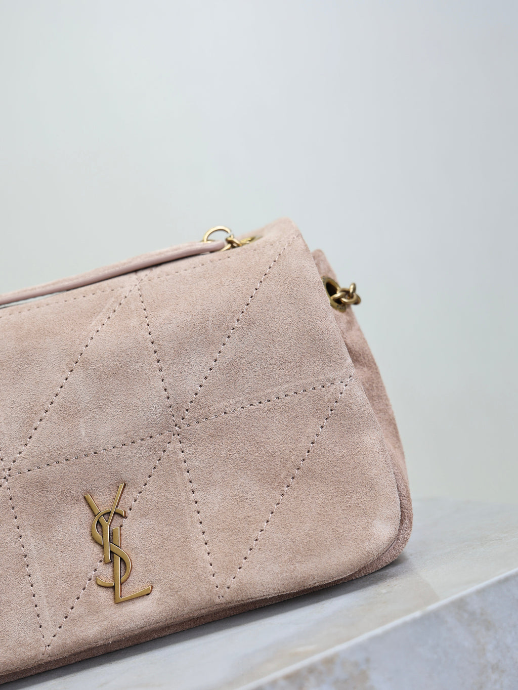 SAINT LAURENT YSL 25S JAMIE 4.3 MINI 20 IN DUSTY ROSE BEIGE SUEDE GOLD HARDWRE