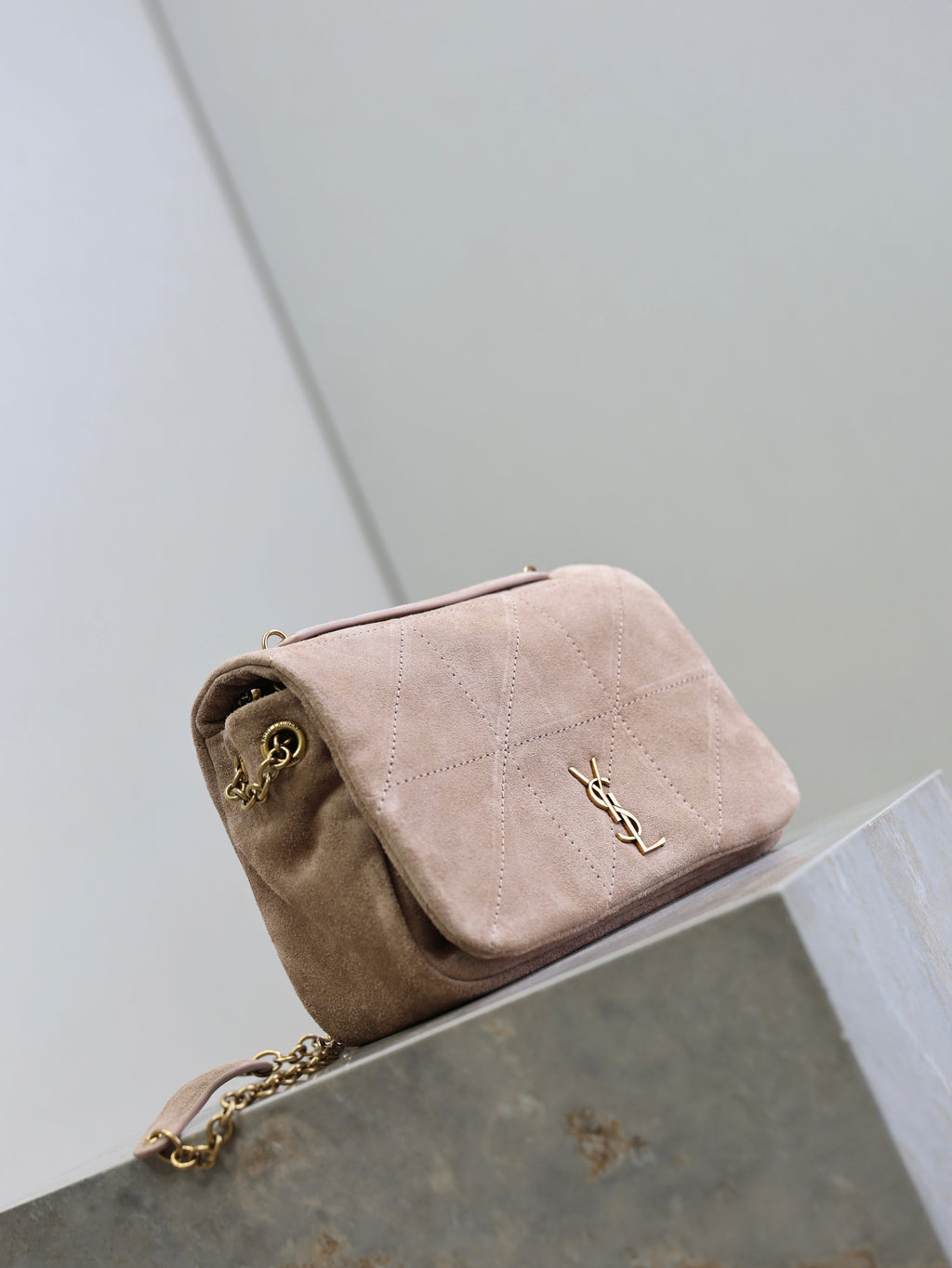 SAINT LAURENT YSL 25S JAMIE 4.3 MINI 20 IN DUSTY ROSE BEIGE SUEDE GOLD HARDWRE