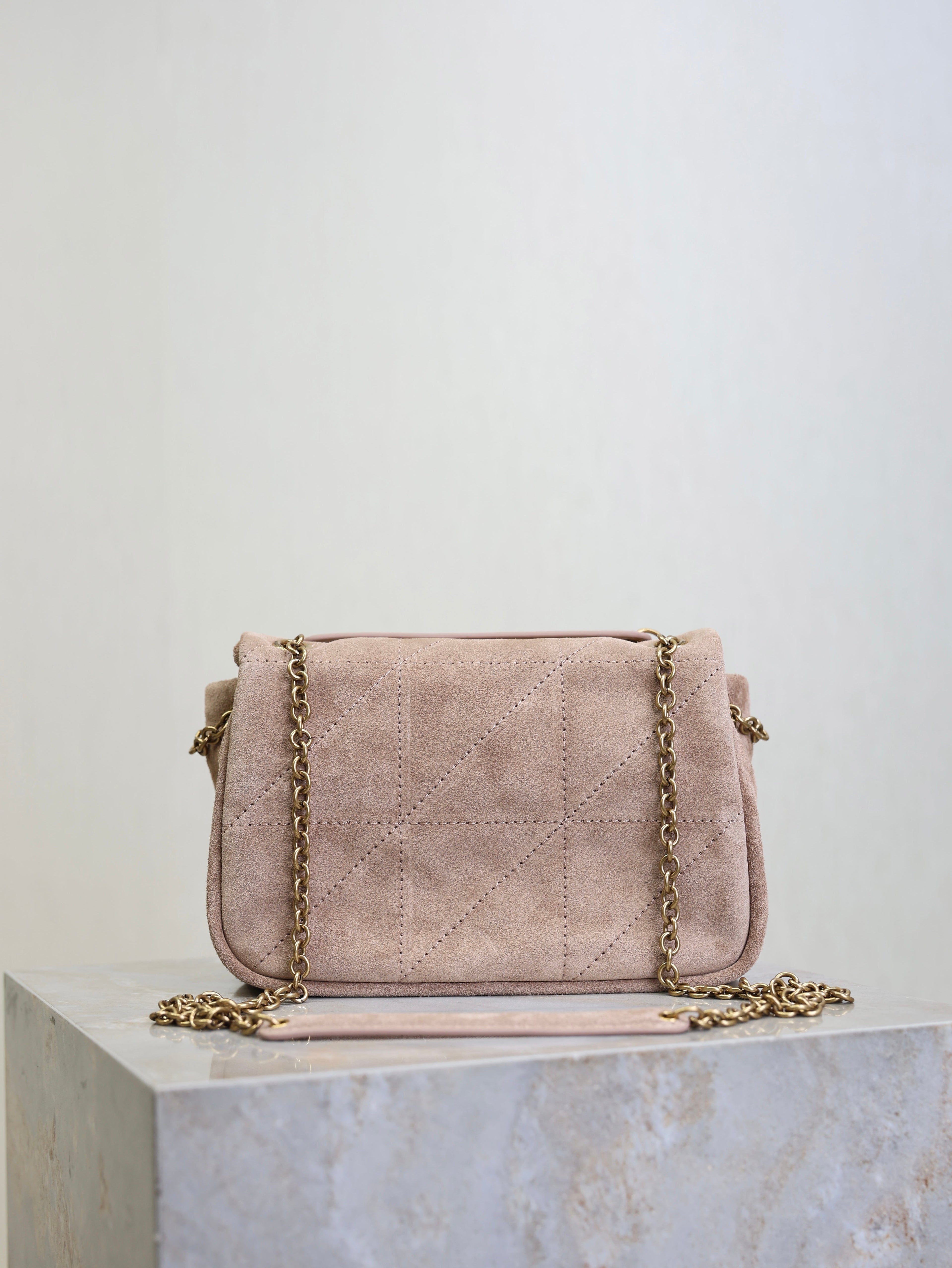 SAINT LAURENT YSL 25S JAMIE 4.3 MINI 20 IN DUSTY ROSE BEIGE SUEDE GOLD HARDWRE