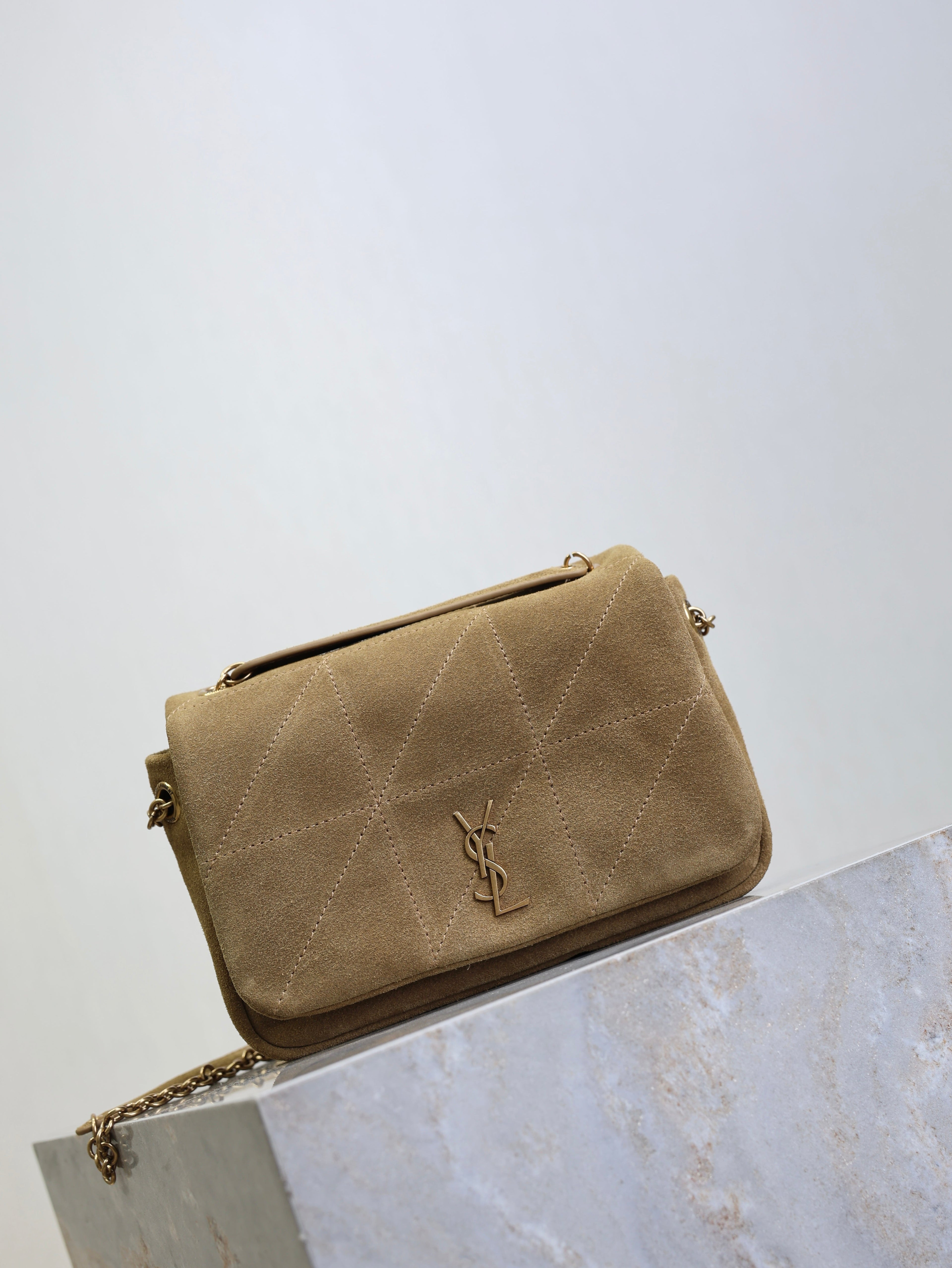 SAINT LAURENT YSL 25S JAMIE 4.3 MINI 20 IN CARAMEL COGNAC SUEDE GOLD HARDWARE