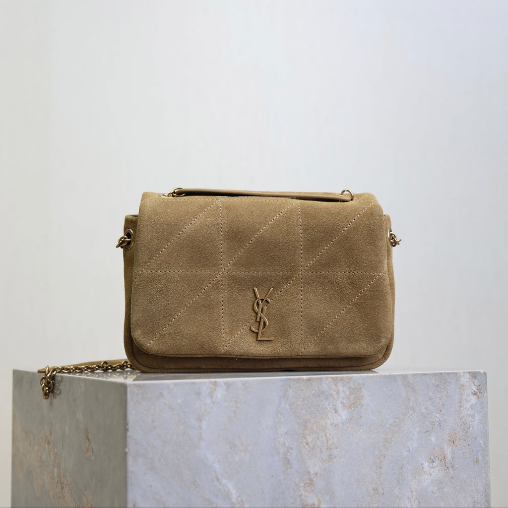 SAINT LAURENT YSL 25S JAMIE 4.3 MINI 20 IN CARAMEL COGNAC SUEDE GOLD HARDWARE